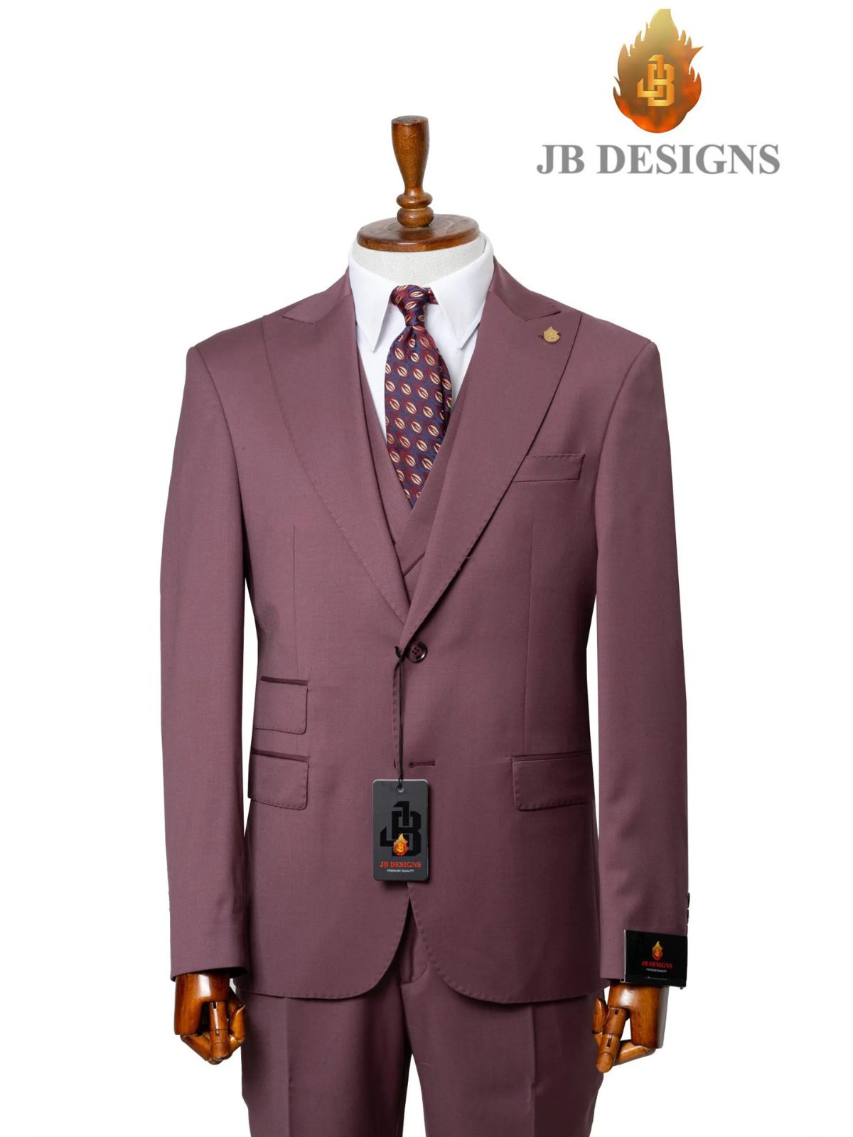 A JB 100% WOOL Auberguine Single Breasted Suit