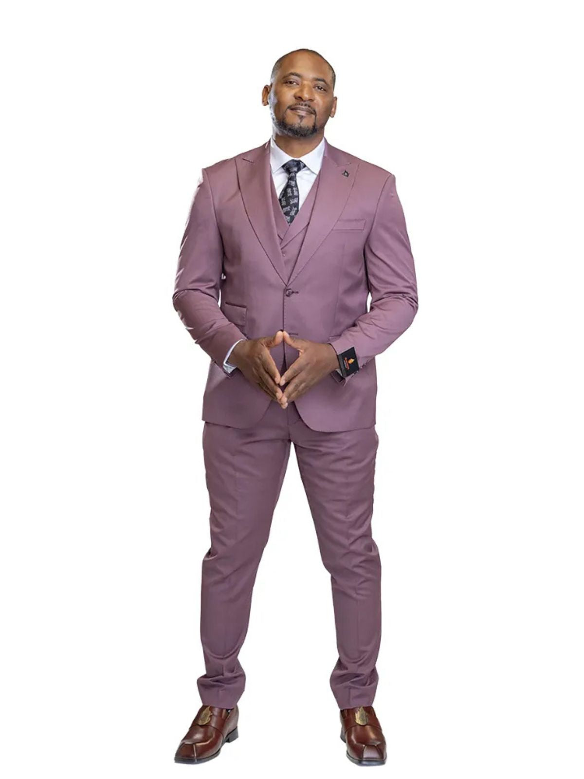 A JB 100% WOOL Auberguine Single Breasted Suit