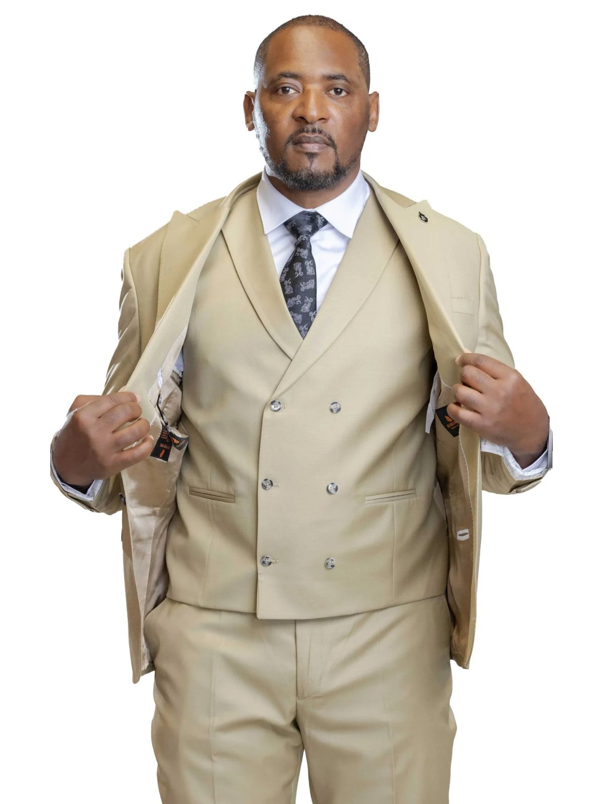 A JB 100% WOOL Beige Single Breasted Suit