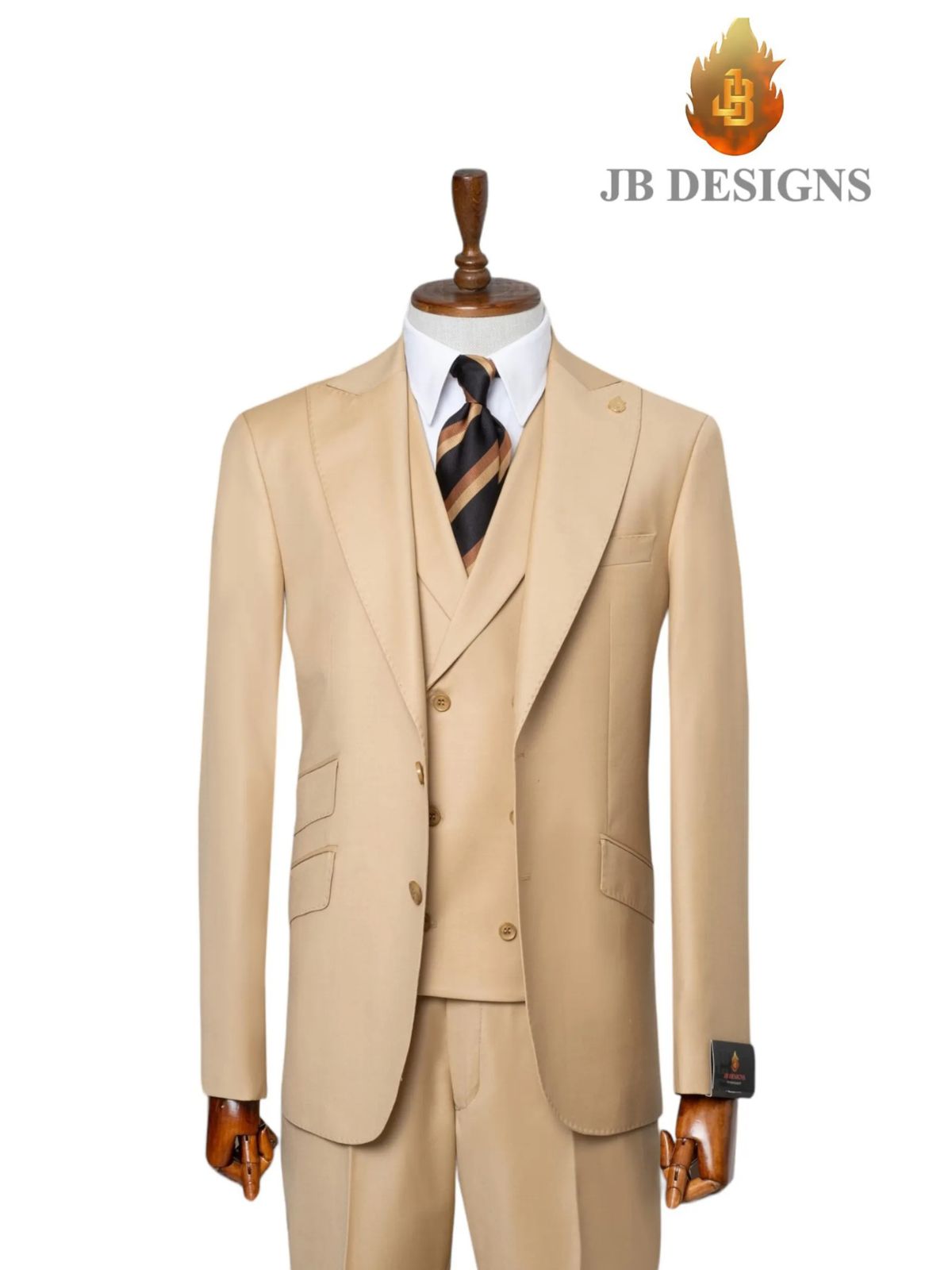 A JB 100% WOOL Beige Single Breasted Suit