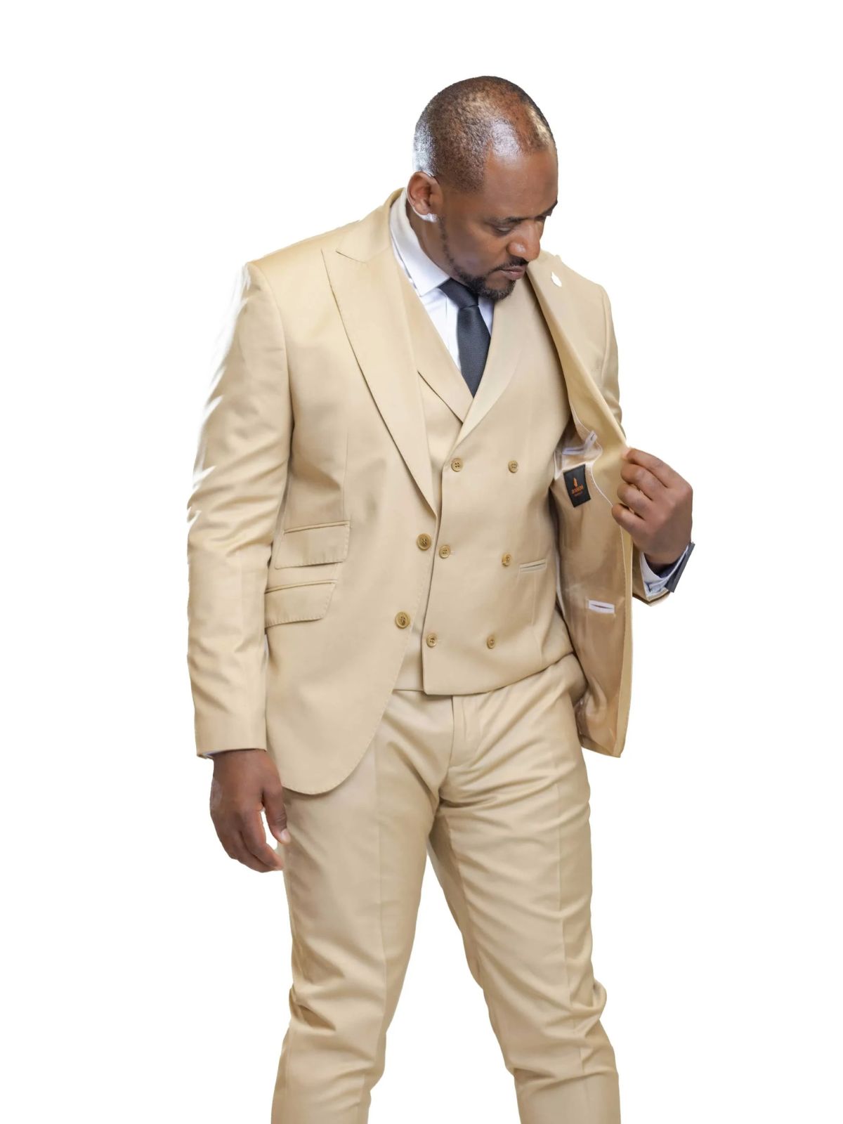 A JB 100% WOOL Beige Single Breasted Suit
