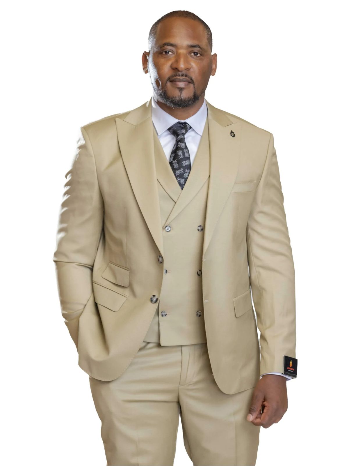 A JB 100% WOOL Beige Single Breasted Suit