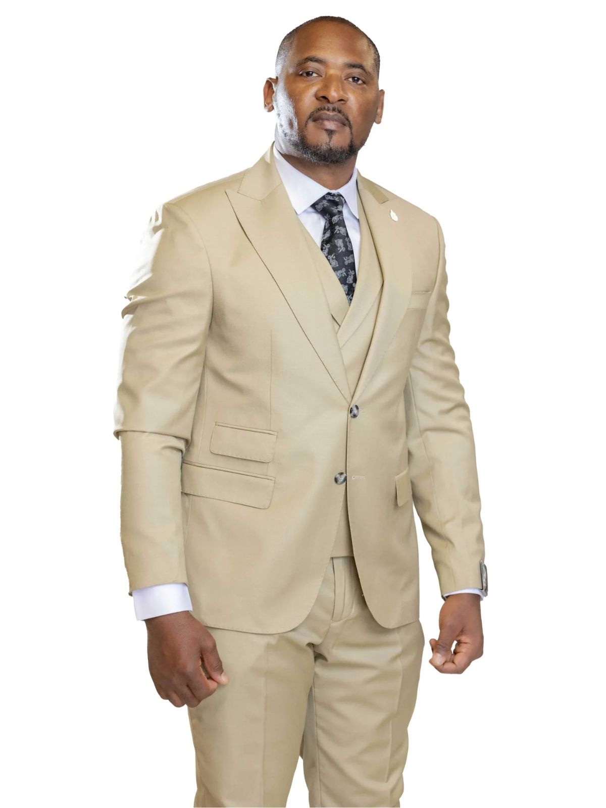 A JB 100% WOOL Beige Single Breasted Suit