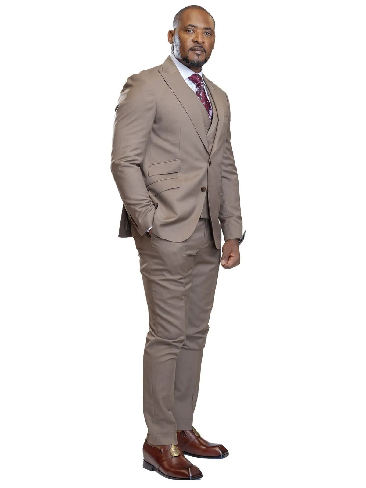 A JB 100% WOOL Brown Single Breasted Suit