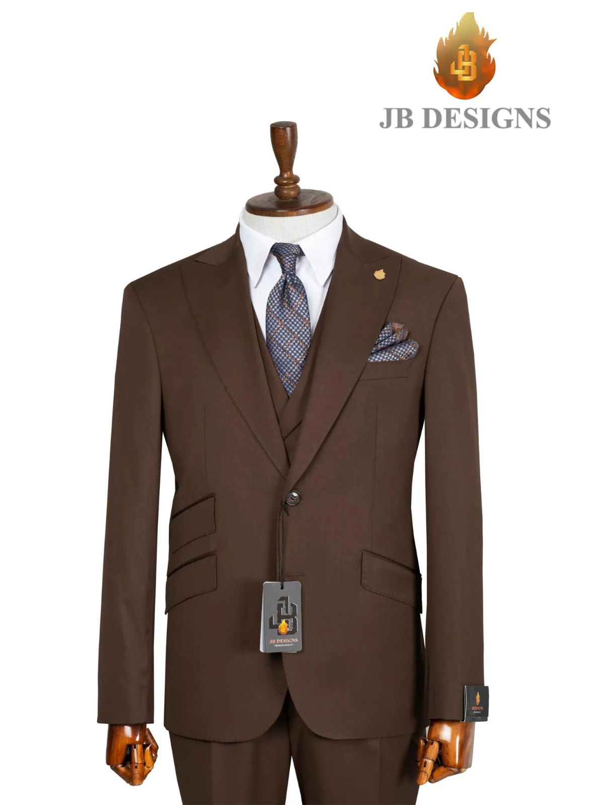 A JB 100% WOOL Dark Brown Single Breasted Suit