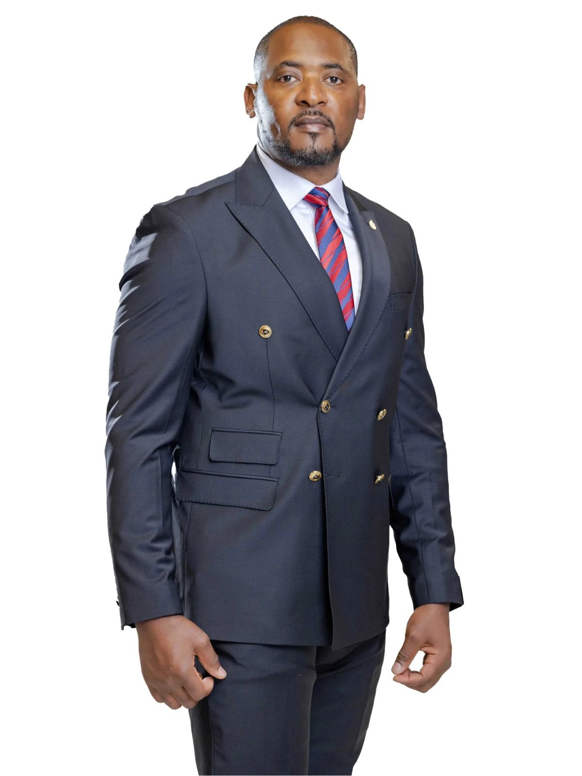 A JB 100% Wool Black Double Breasted Gold Buttons Suit