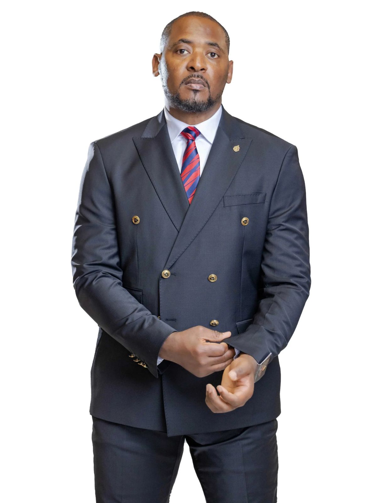 A JB 100% Wool Black Double Breasted Gold Buttons Suit