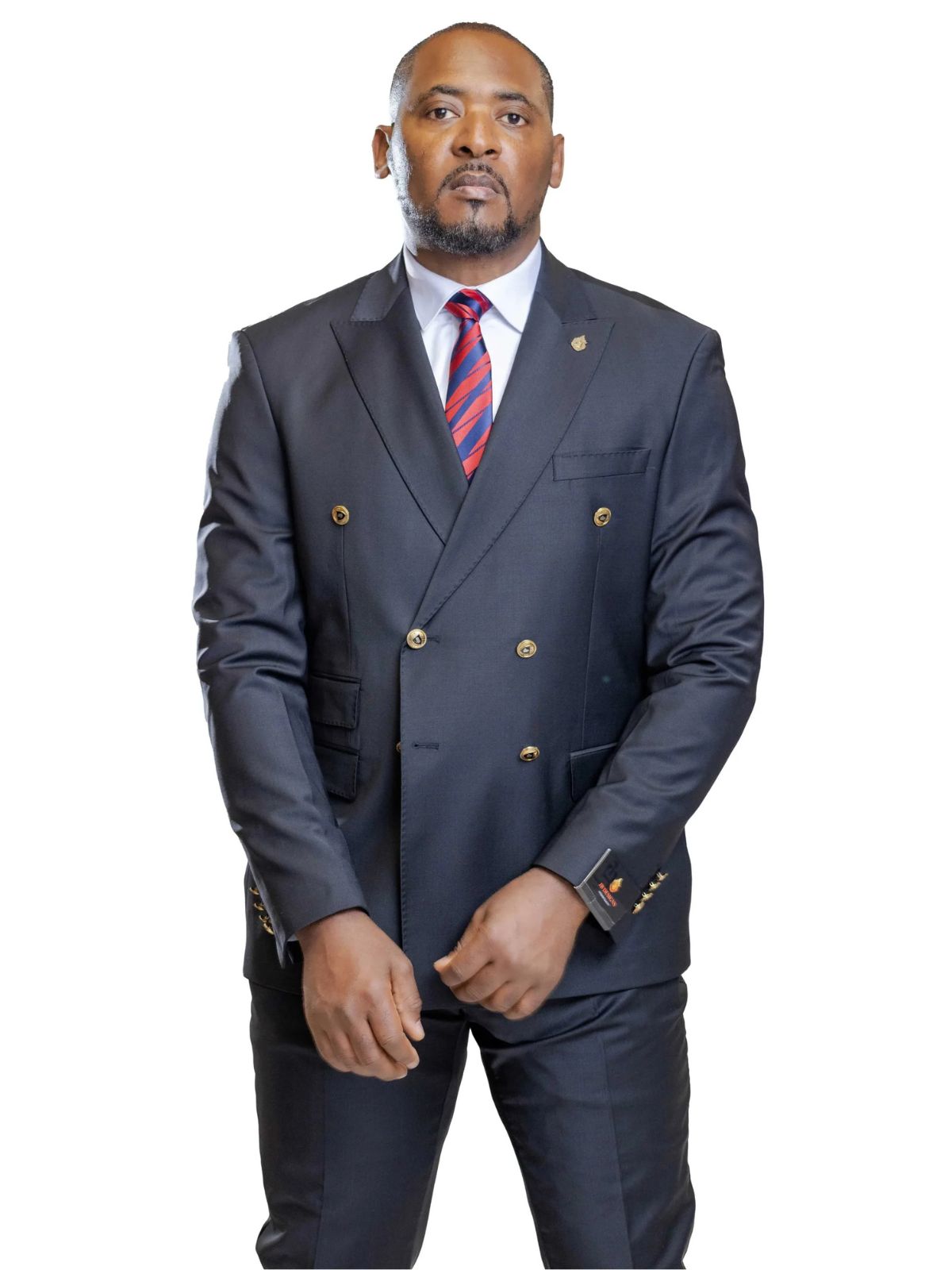 A JB 100% Wool Black Double Breasted Gold Buttons Suit