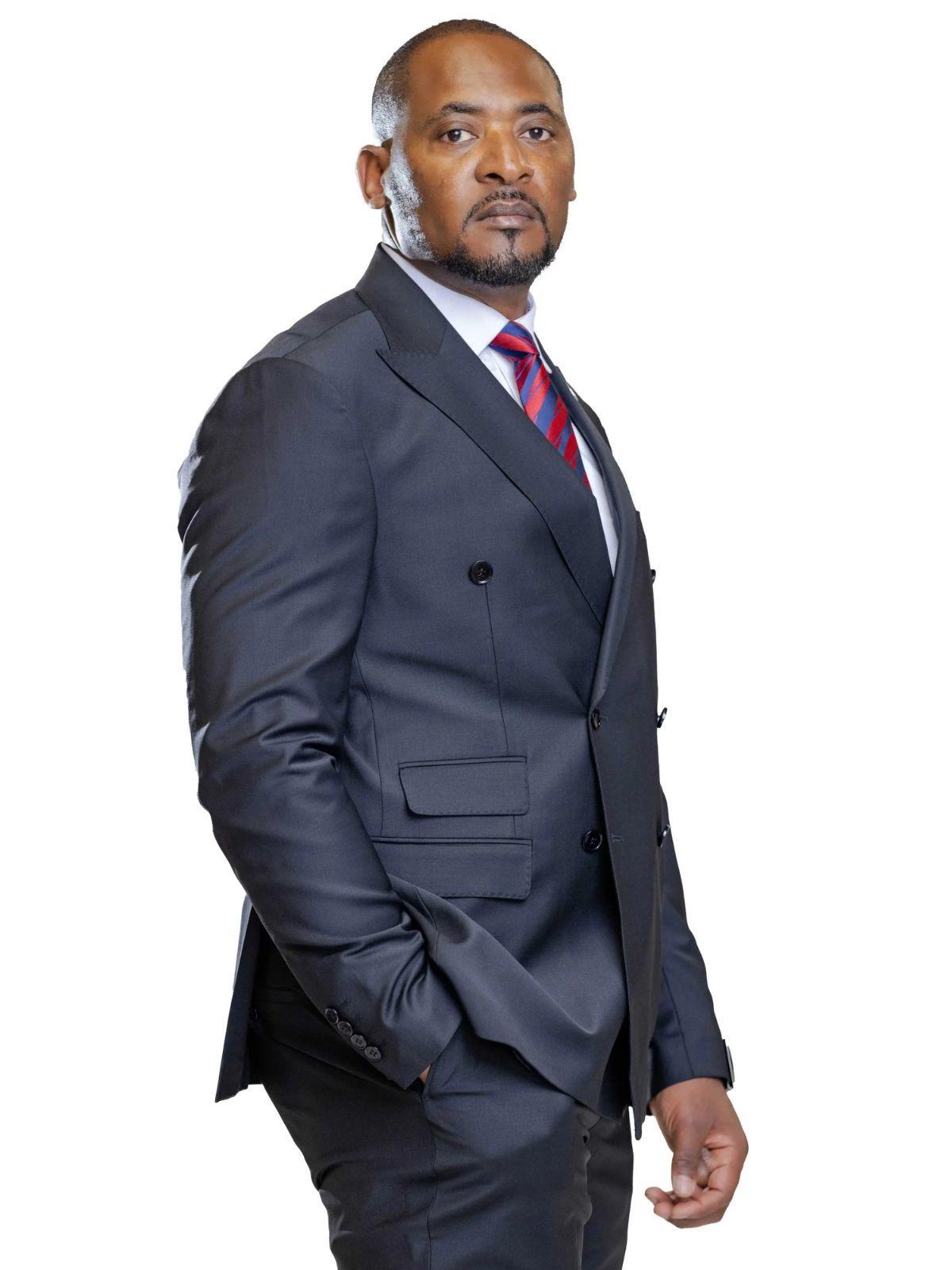 A JB 100% Wool Black Doubled Breasted Black Buttons Suit