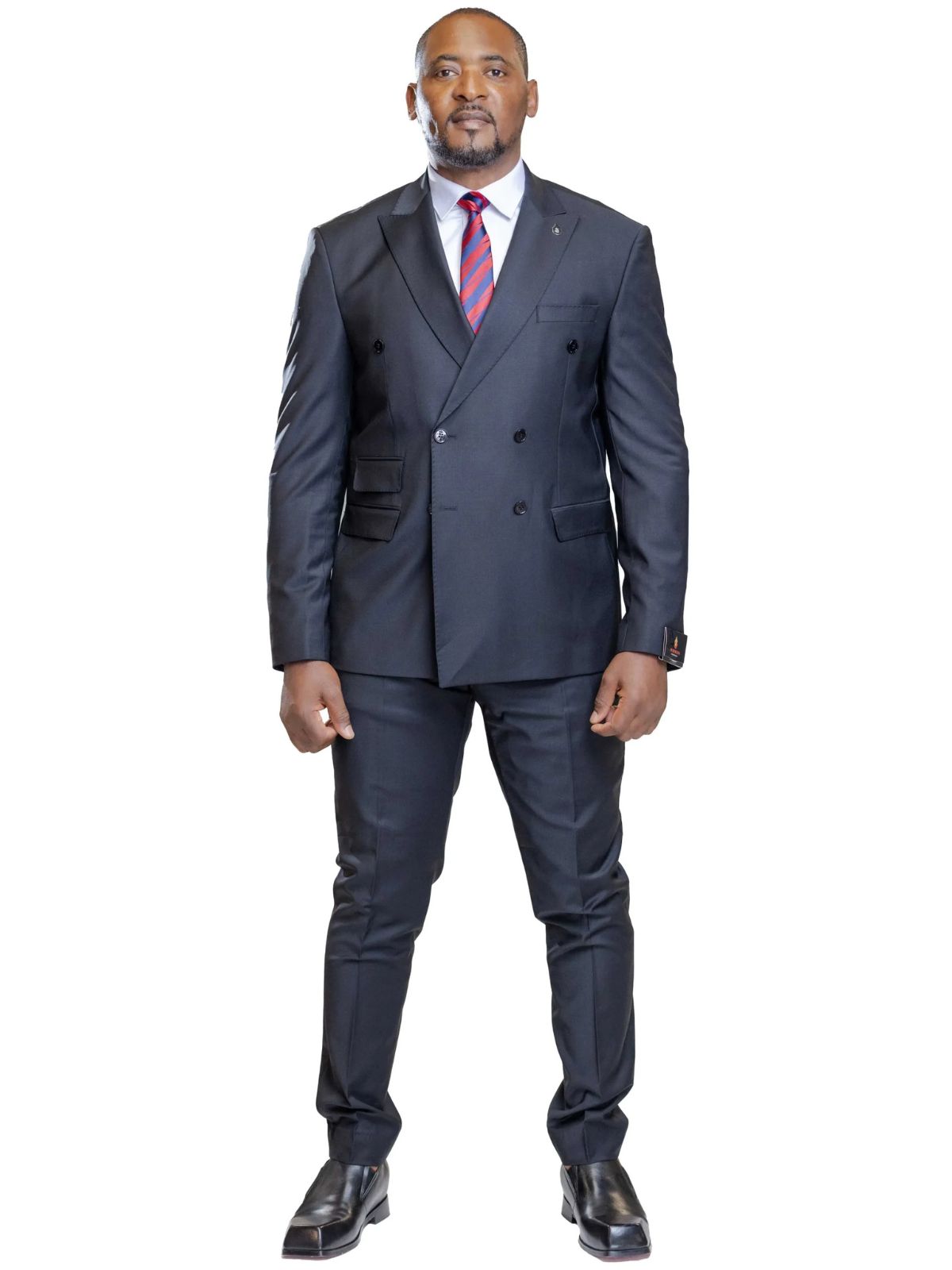 A JB 100% Wool Black Doubled Breasted Black Buttons Suit