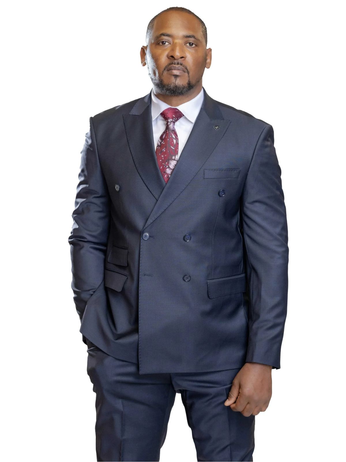 A JB 100% Wool Black Doubled Breasted Black Buttons Suit