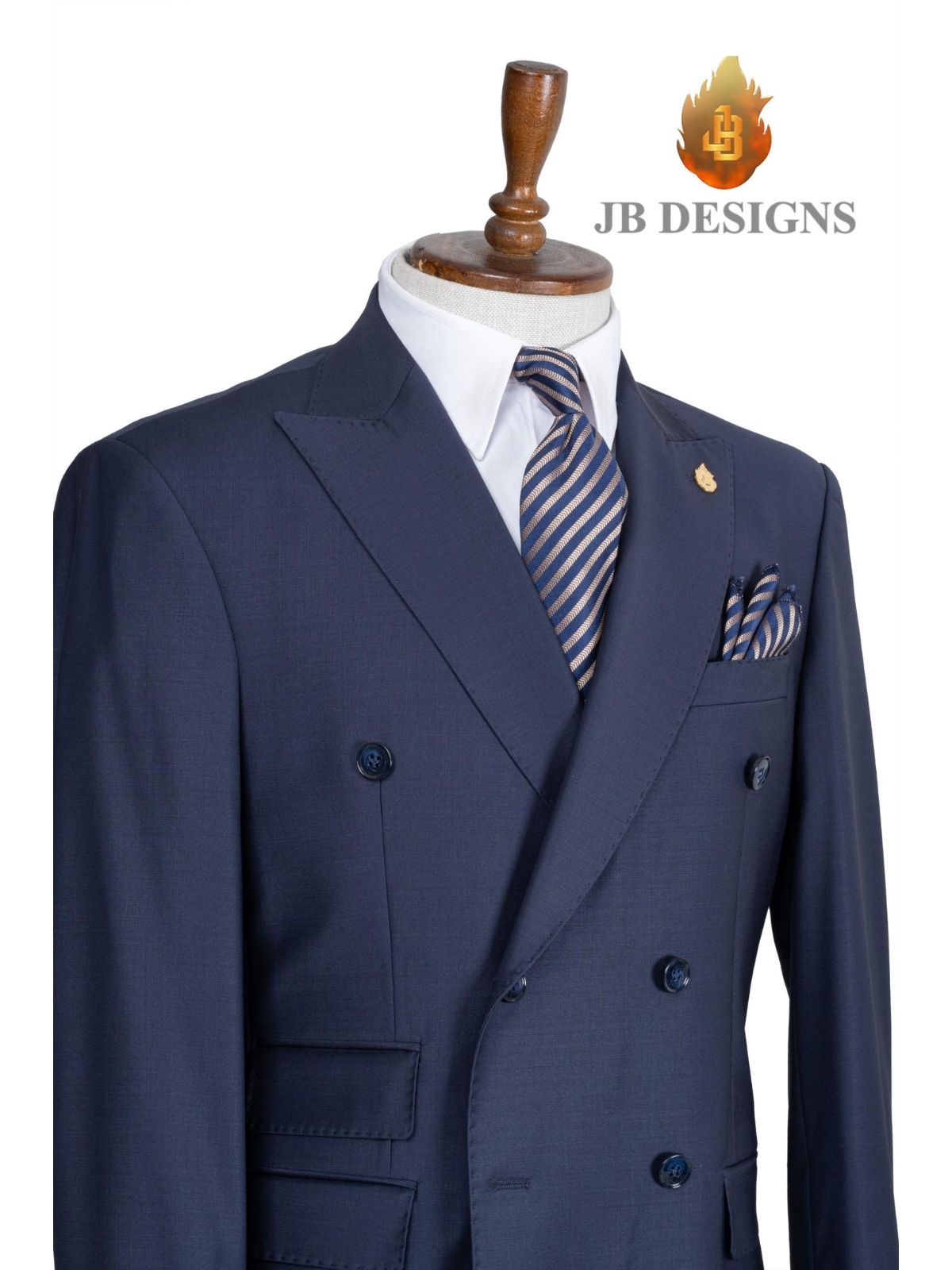 A JB 100% Wool Blue Double Breasted Blue Buttons Suit