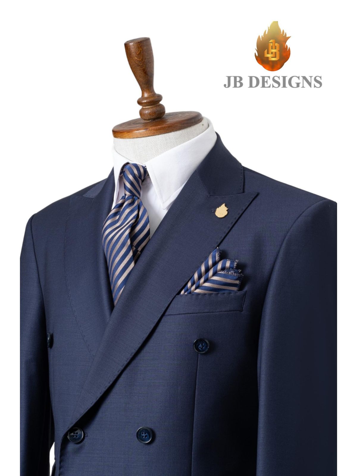 A JB 100% Wool Blue Double Breasted Blue Buttons Suit