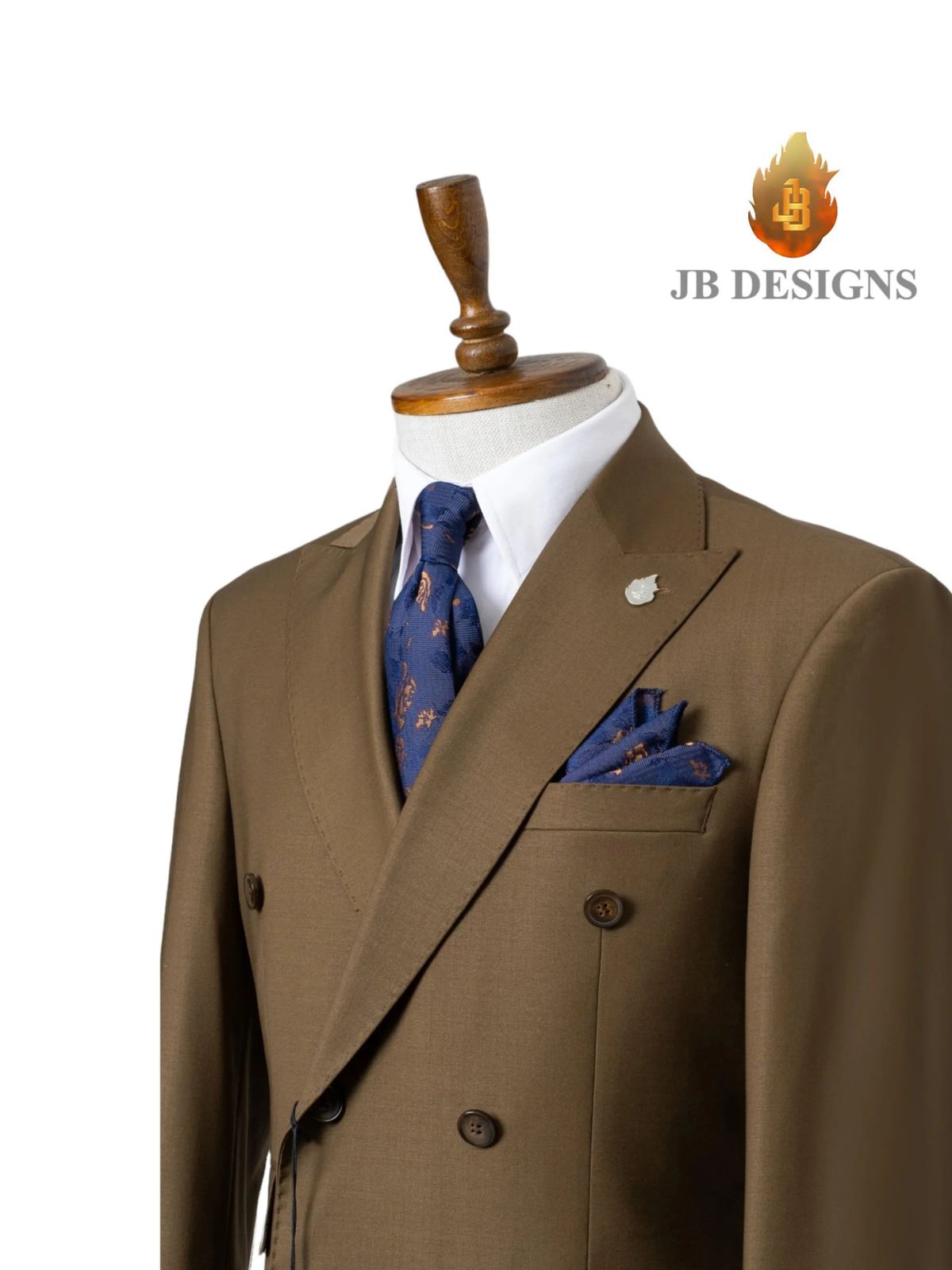A JB 100% Wool Brown Double breasted Brown Buttons Suit