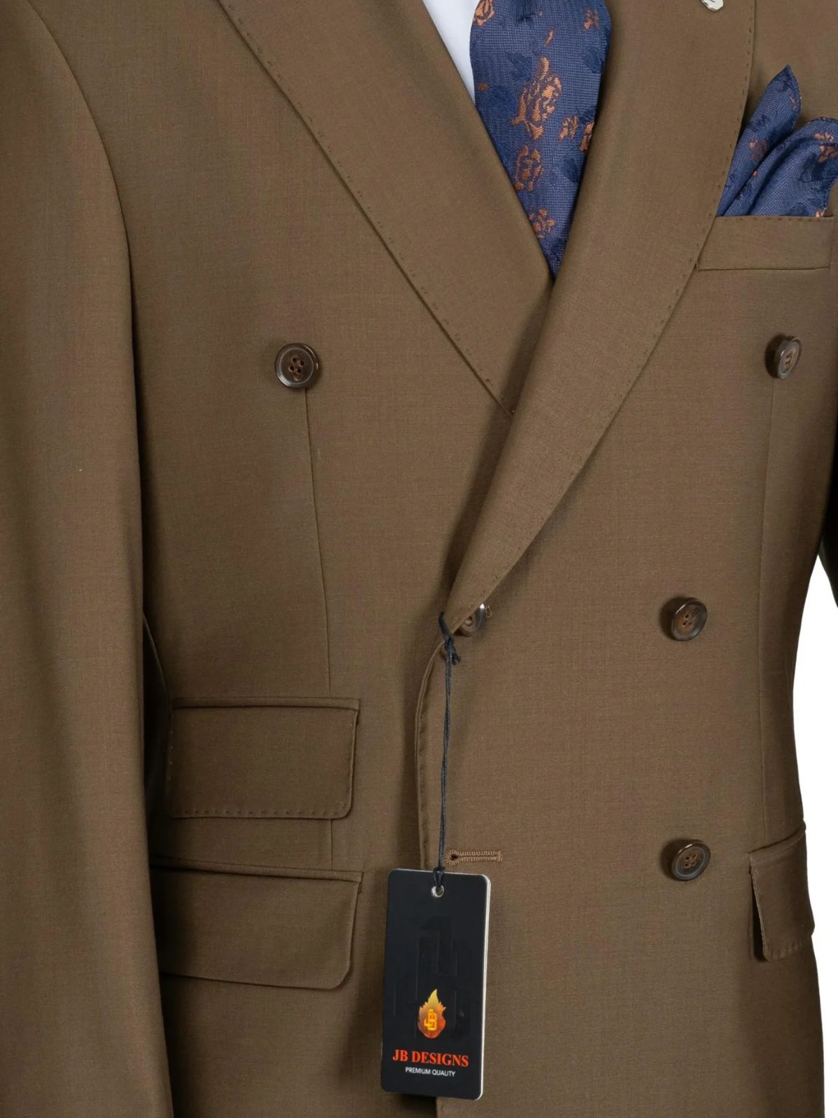 A JB 100% Wool Brown Double breasted Brown Buttons Suit