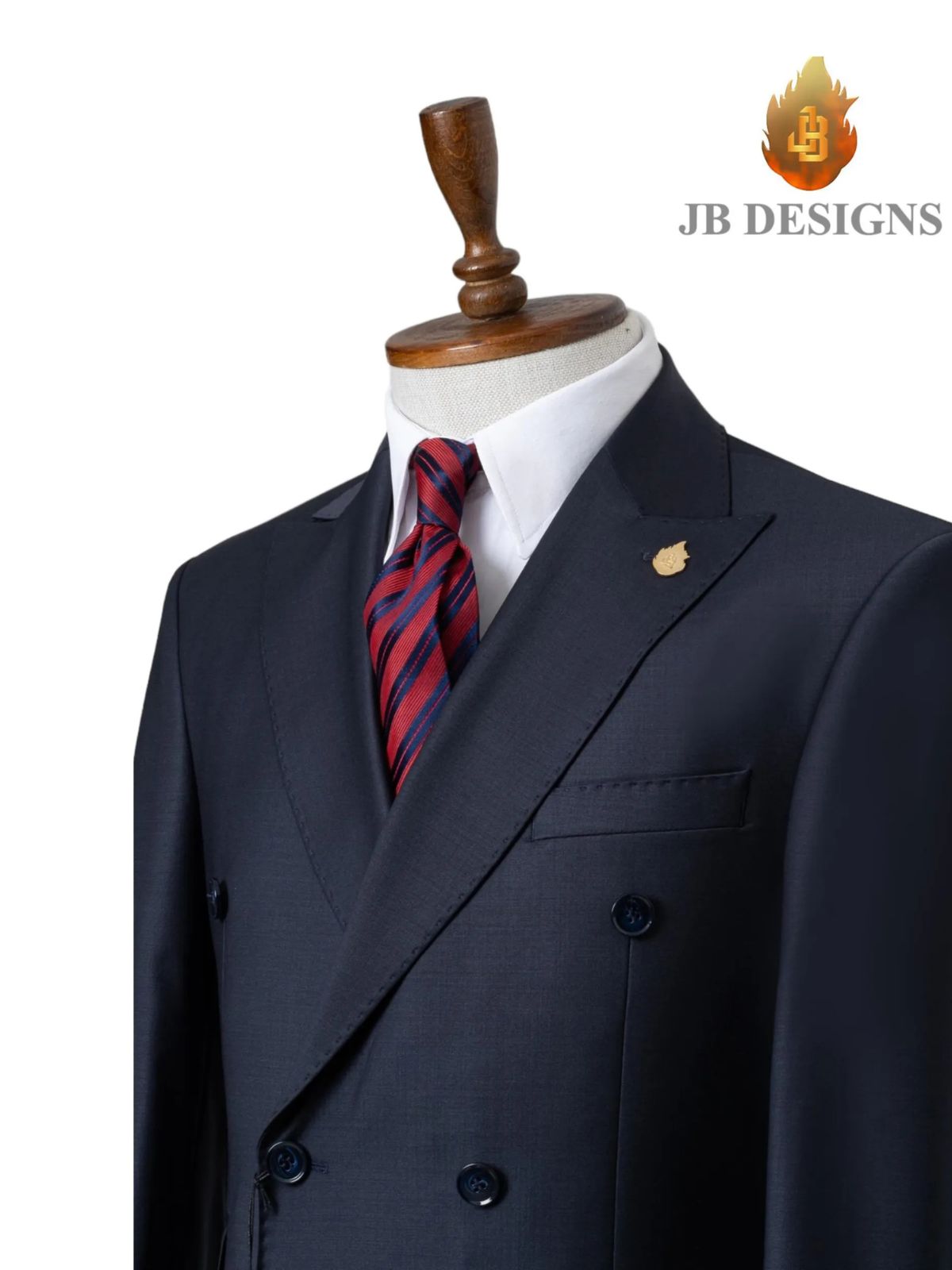 A JB 100% Wool Dark Blue Double Breasted Blue Buttons Suit