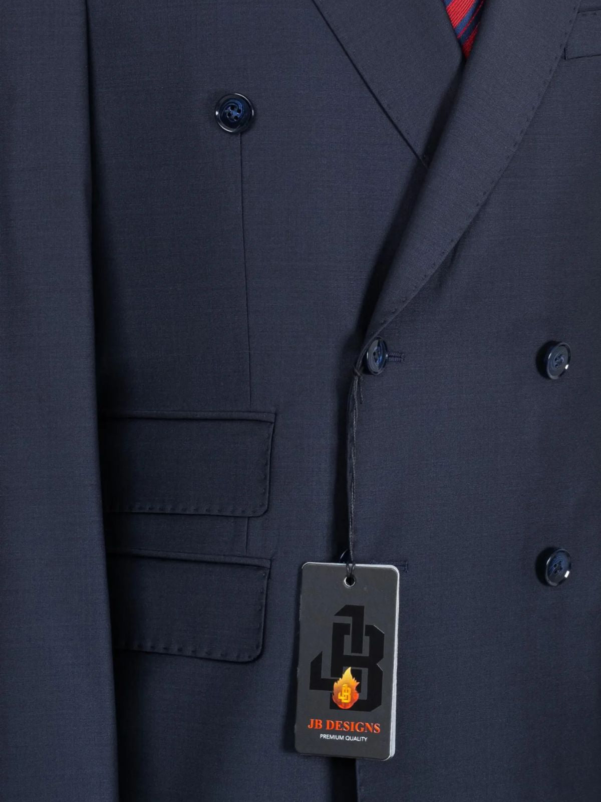 A JB 100% Wool Dark Blue Double Breasted Blue Buttons Suit