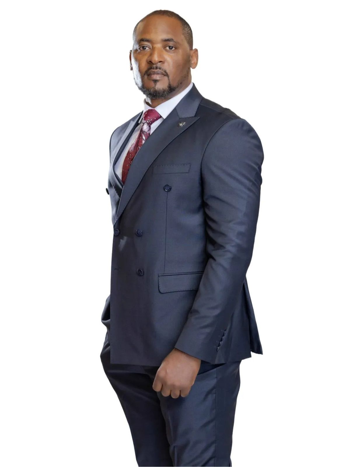 A JB 100% Wool Dark Blue Double Breasted Blue Buttons Suit