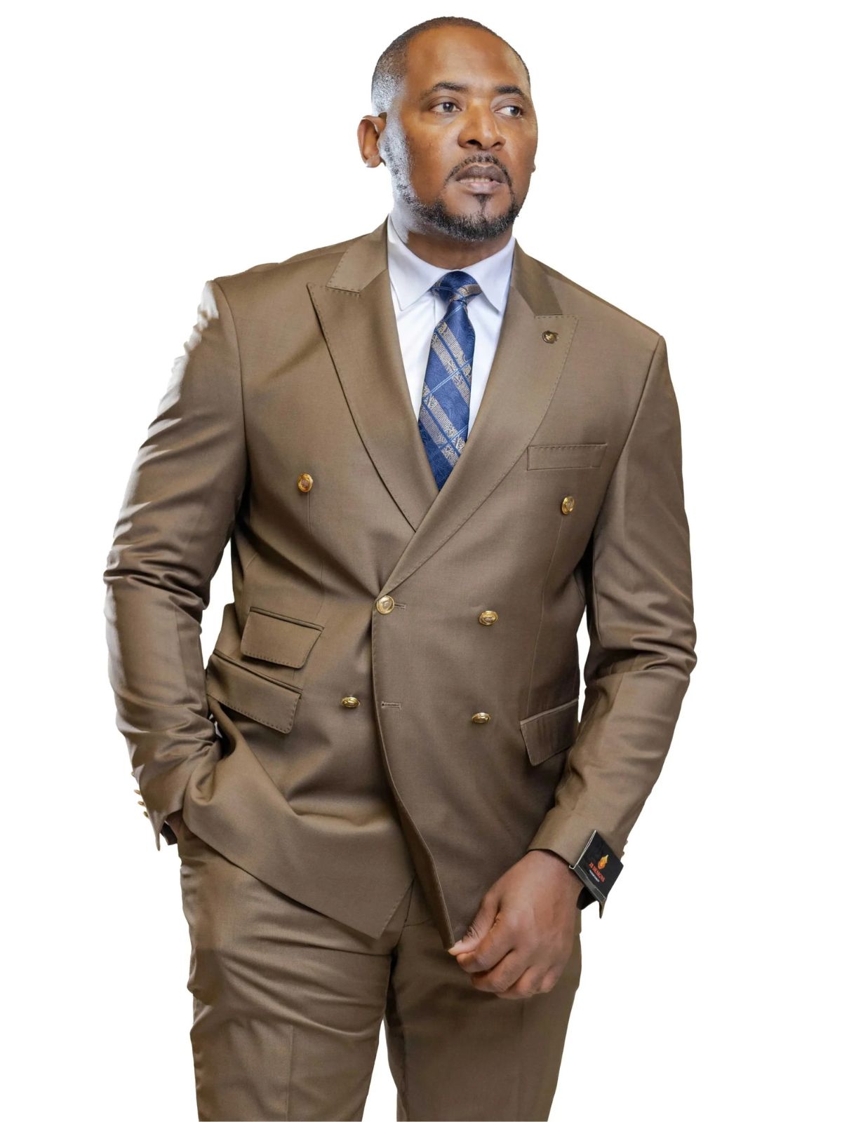 A JB 100% Wool Dark Brown Double Breasted Gold Buttons Suit