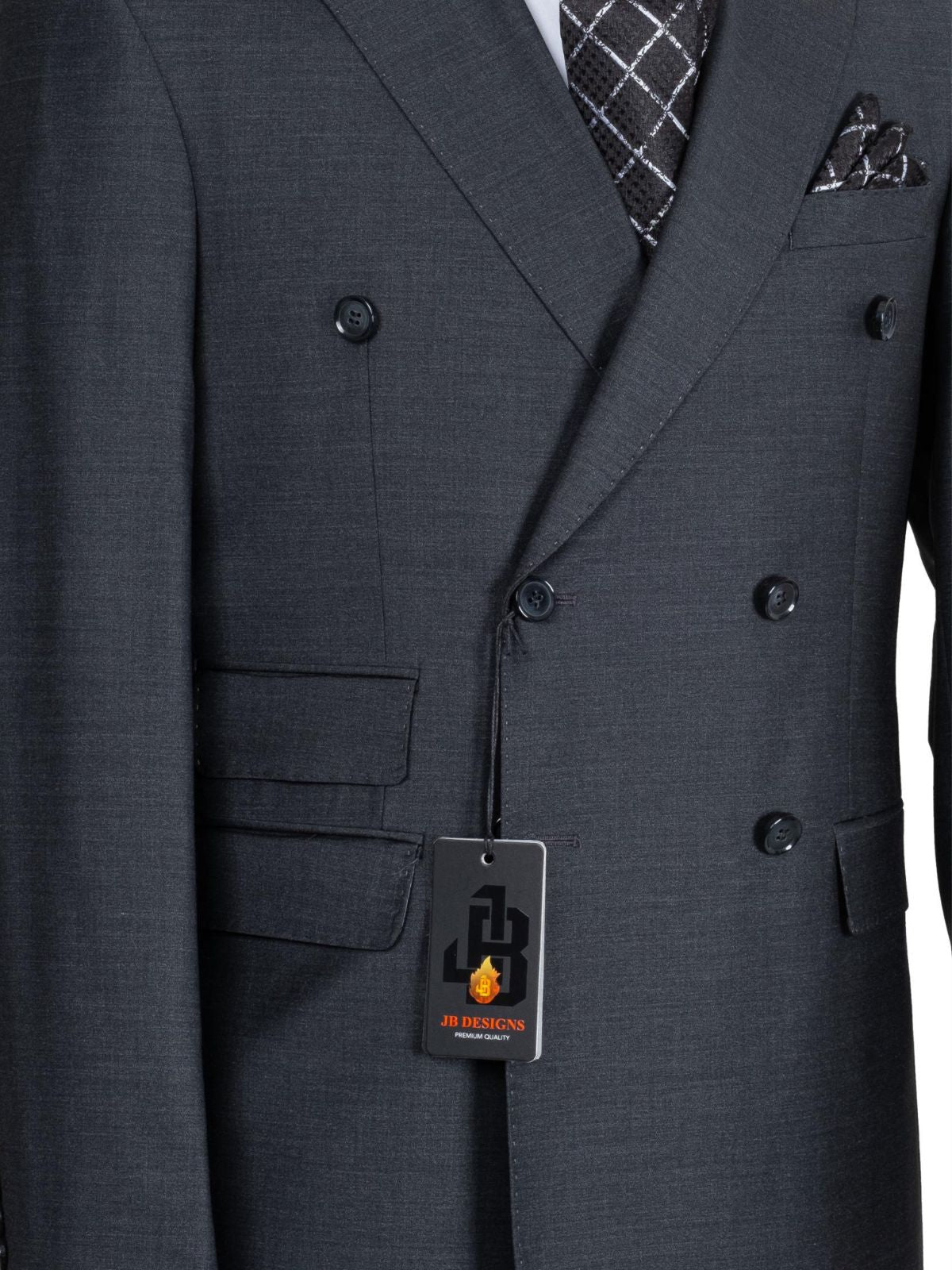 A JB 100% Wool Grey Double Breasted Black Buttons Suit