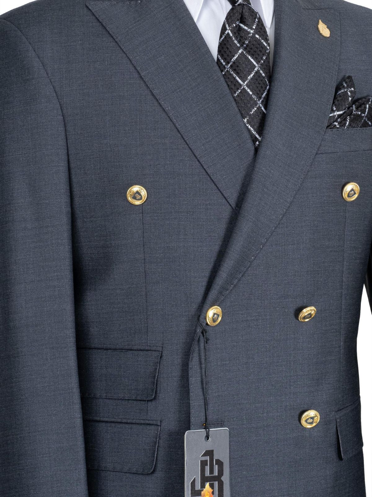 A JB 100% Wool Grey Double Breasted Gold Buttons Suit