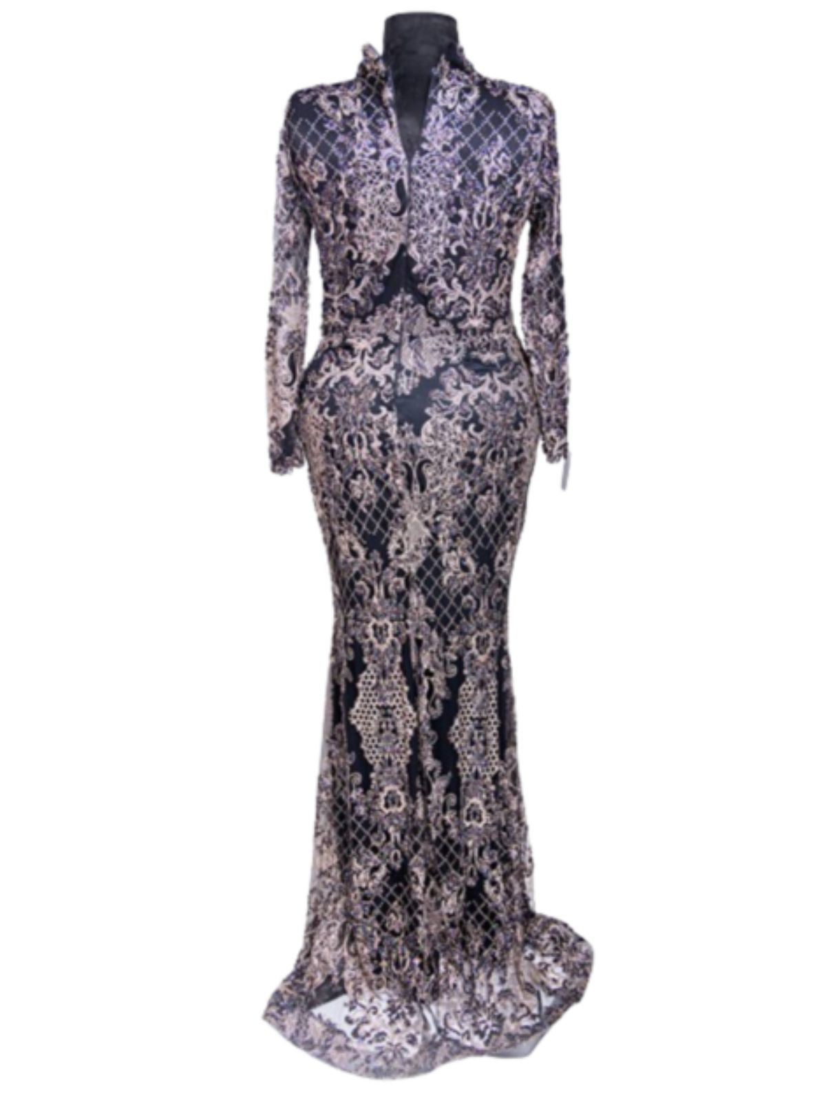 Beads and Glitters Embellished Long Sleeve Dress