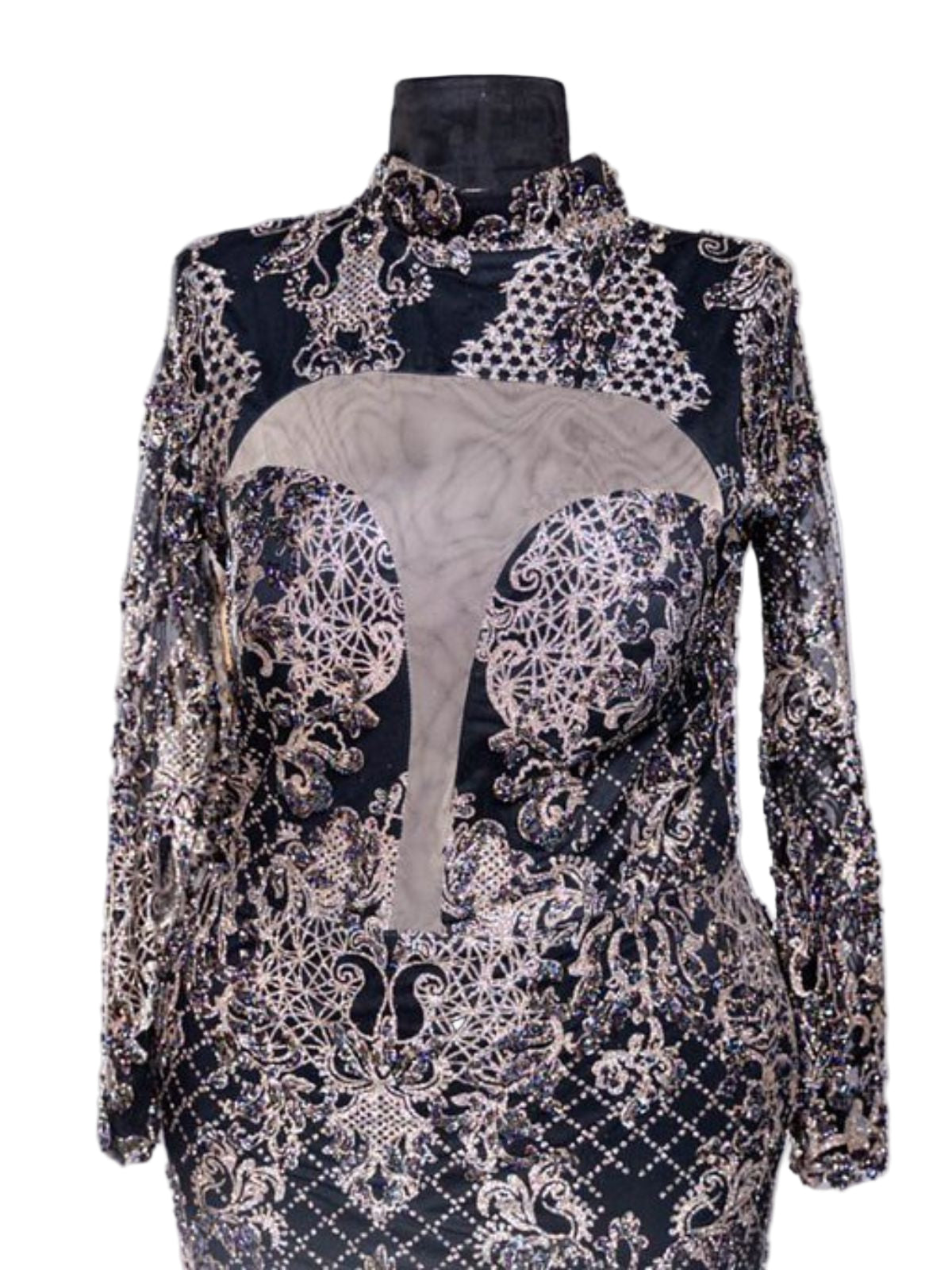 Beads and Glitters Embellished Long Sleeve Dress