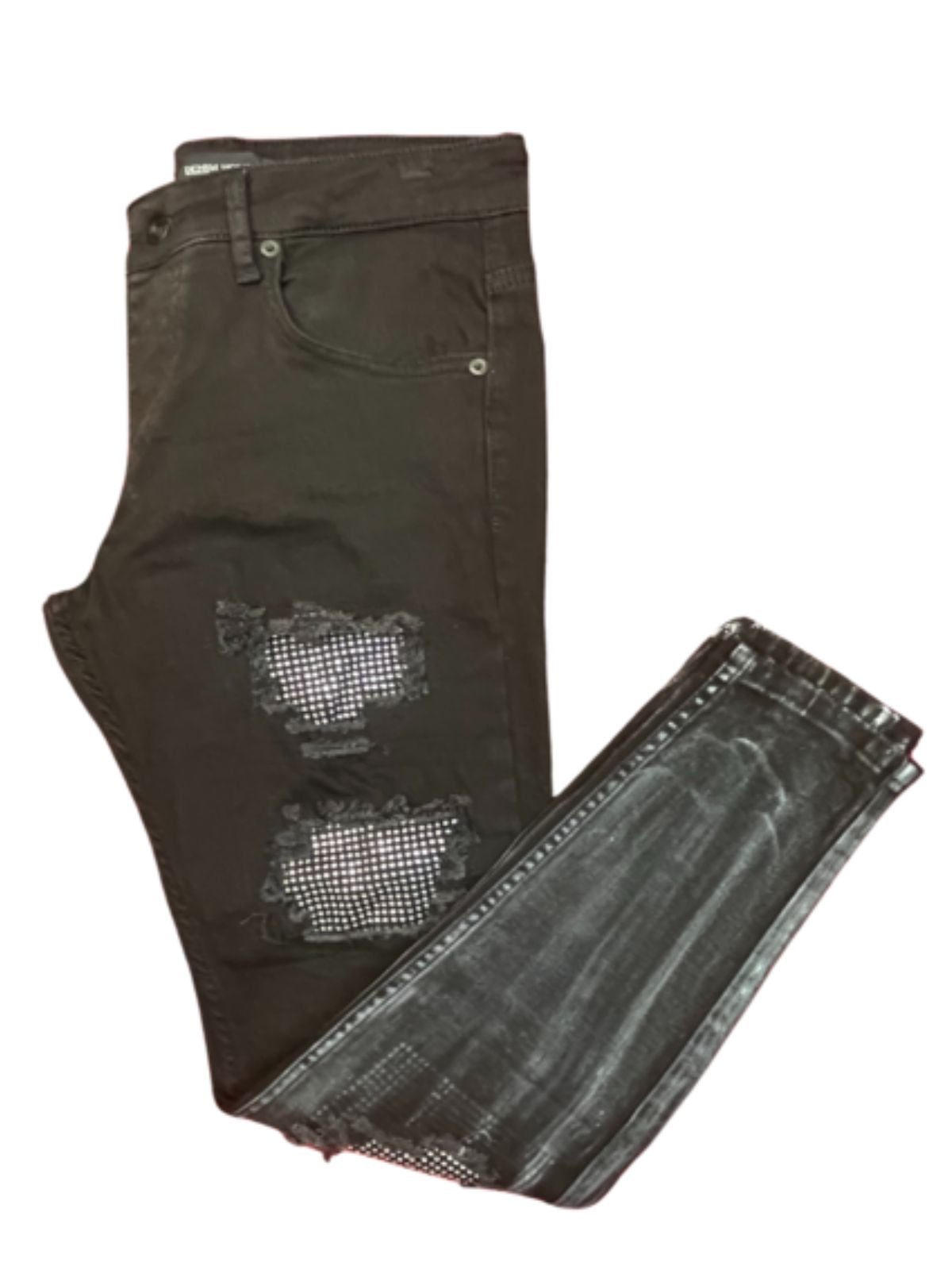 Black Acid Washed Bling Ripped Skinny Jeans