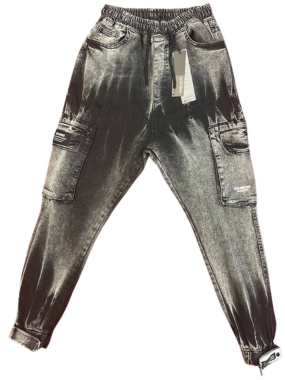 Black And White Drawstring Flap Jogger Jeans