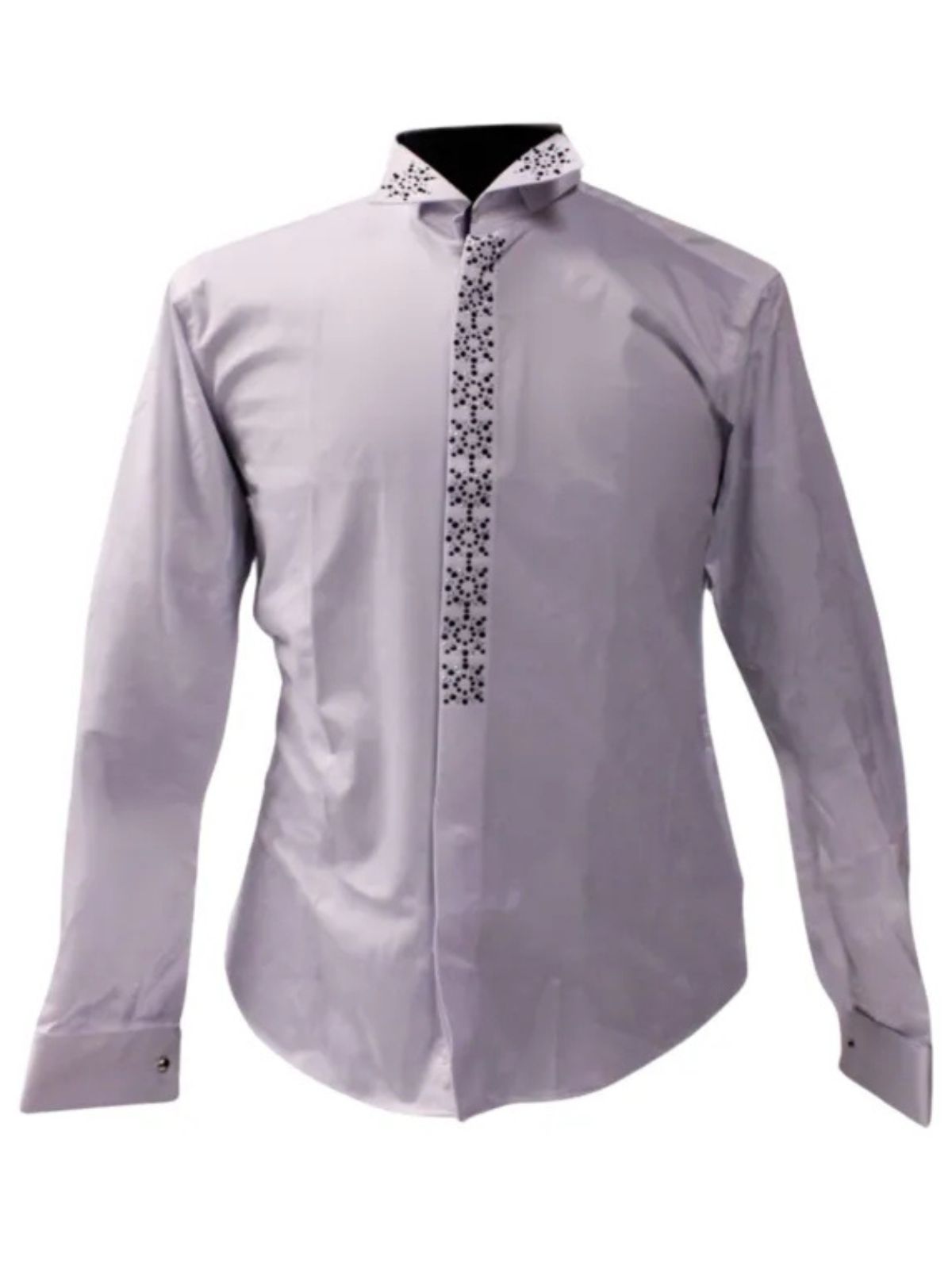 Black Diamond Collar Bright White Cotton Shirt with Black Cuffs