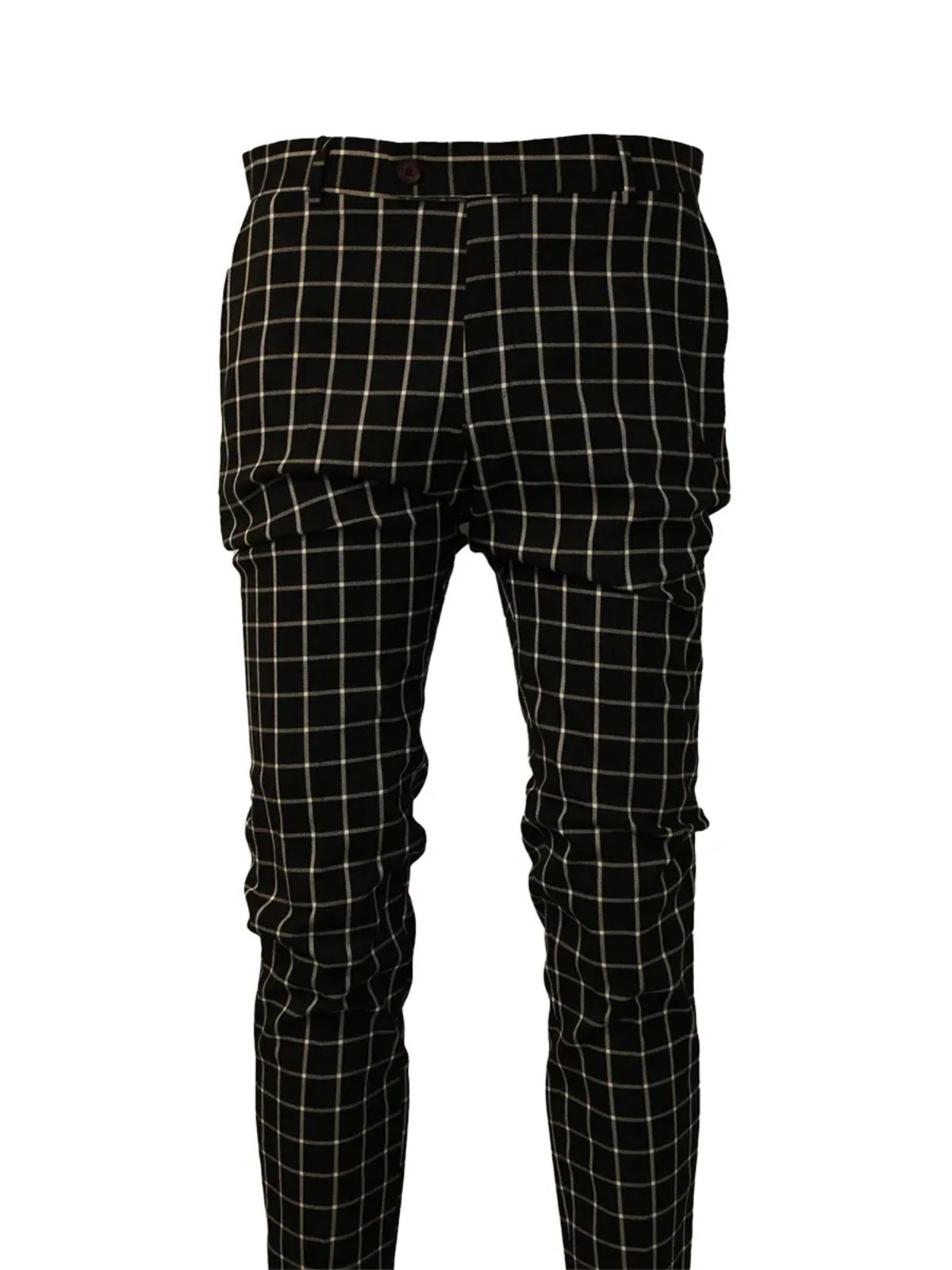 Black and White Checkered Plaid Slim Fit Pants/Trousers