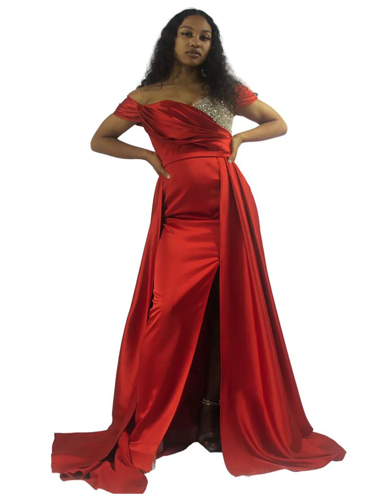 Blood Red Satin Wedding Prom Bridesmaid Dress