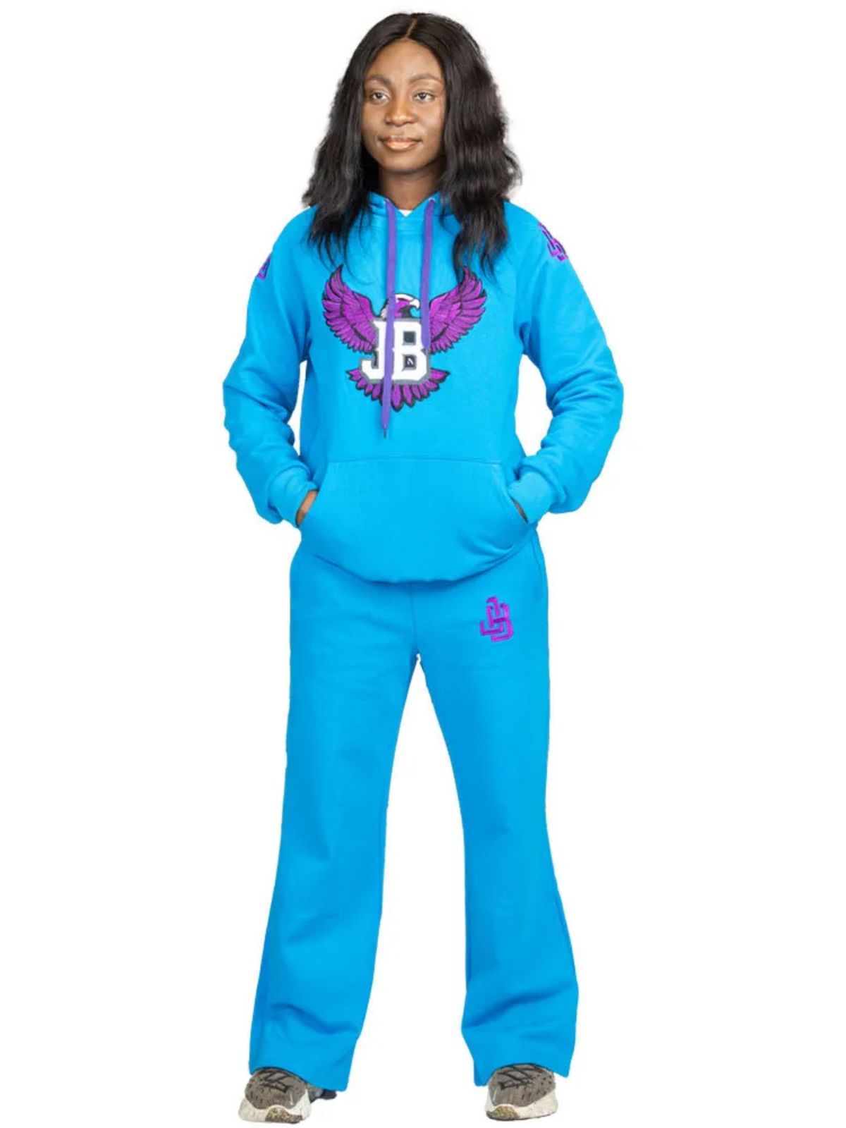 Blue Velvet Stylish Unisex Cotton Tracksuit with Purple Eagle Graphic