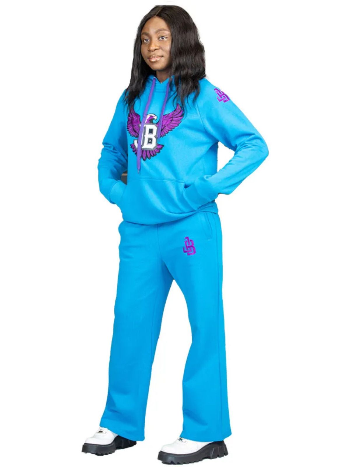 Blue Velvet Stylish Unisex Cotton Tracksuit with Purple Eagle Graphic