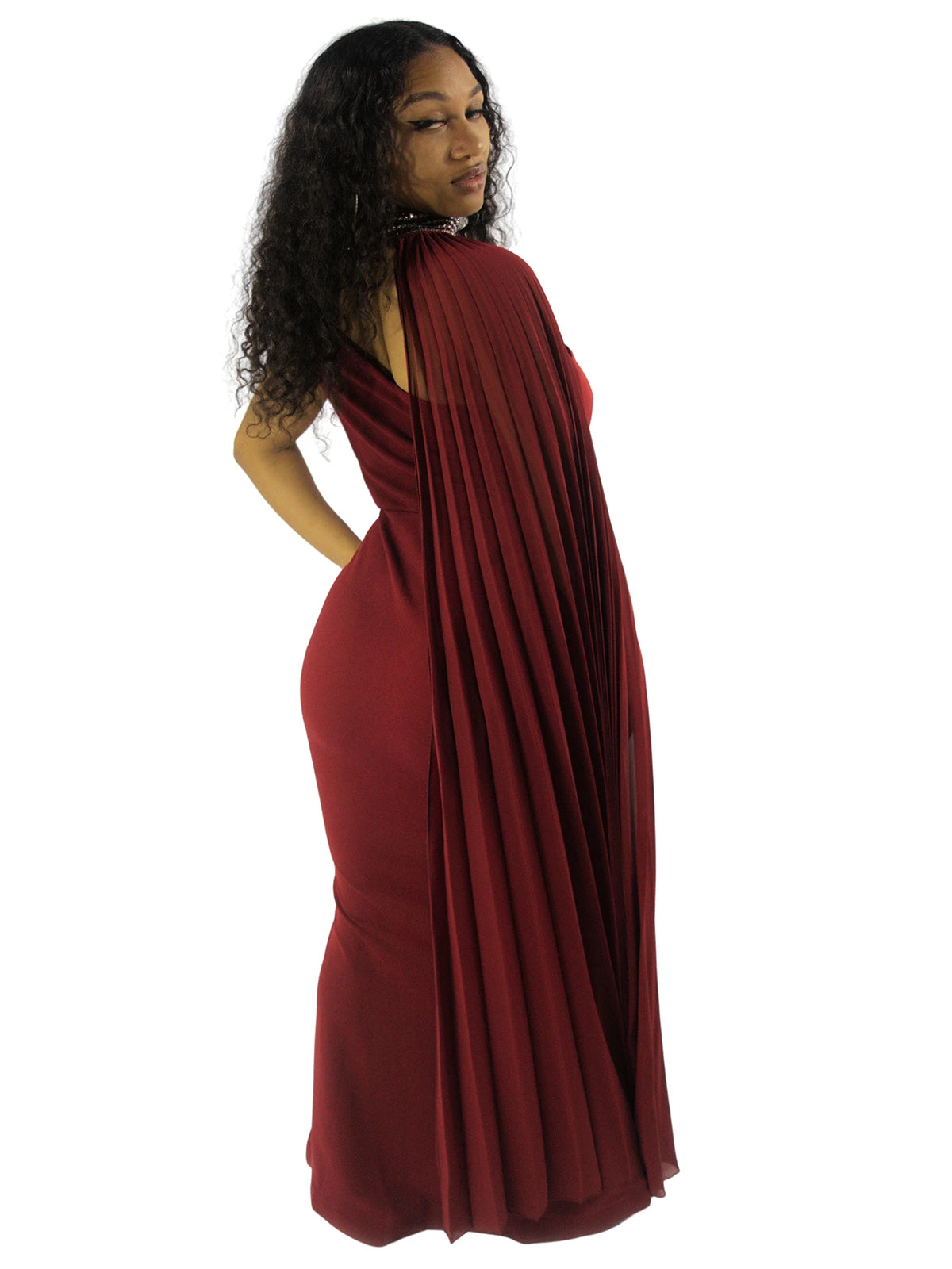 Bridesmaid Prom Anniversary One Hand Dress with Cape