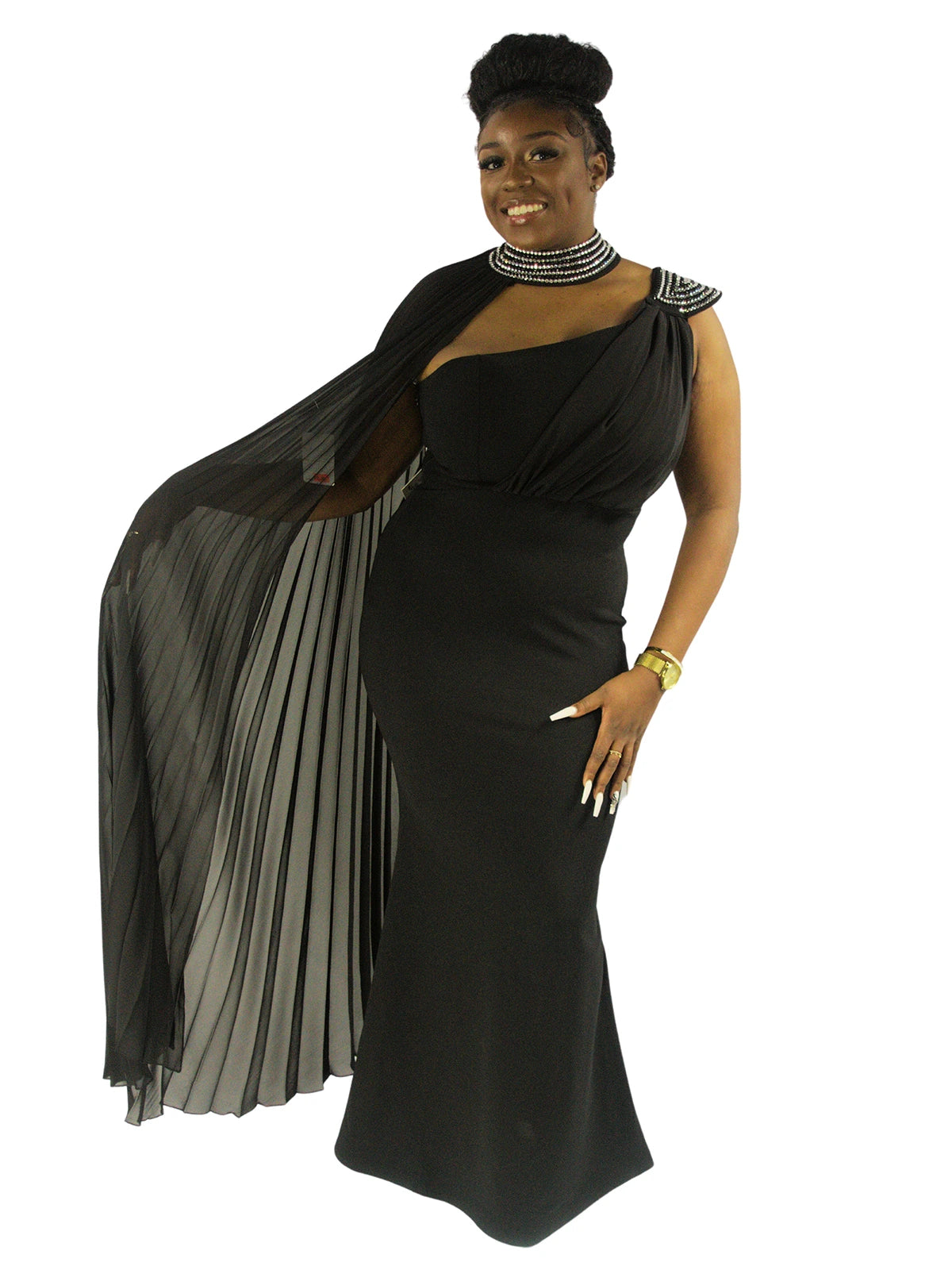 Bridesmaid Prom Anniversary One Hand Dress with Cape