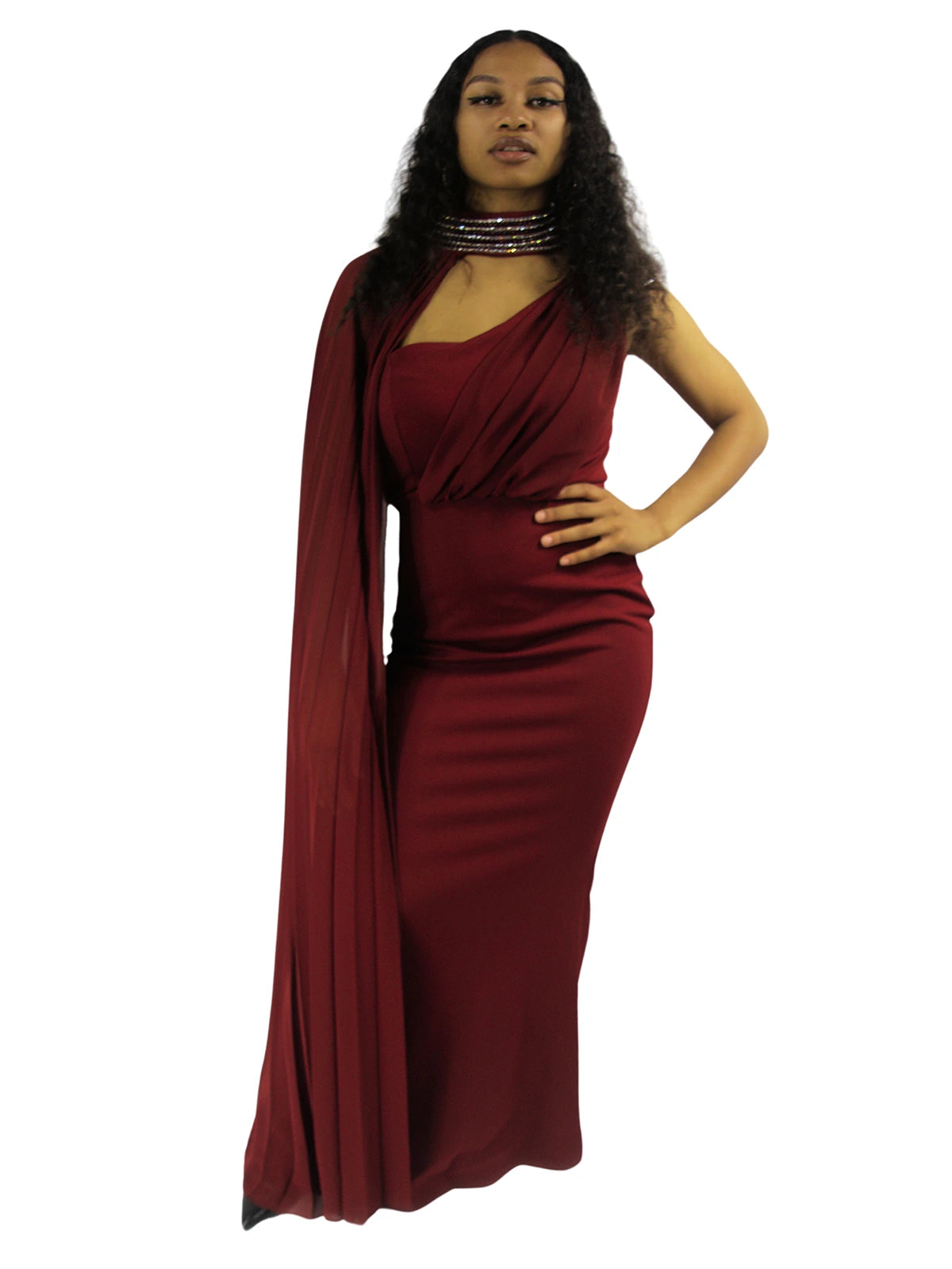 Bridesmaid Prom Anniversary One Hand Dress with Cape