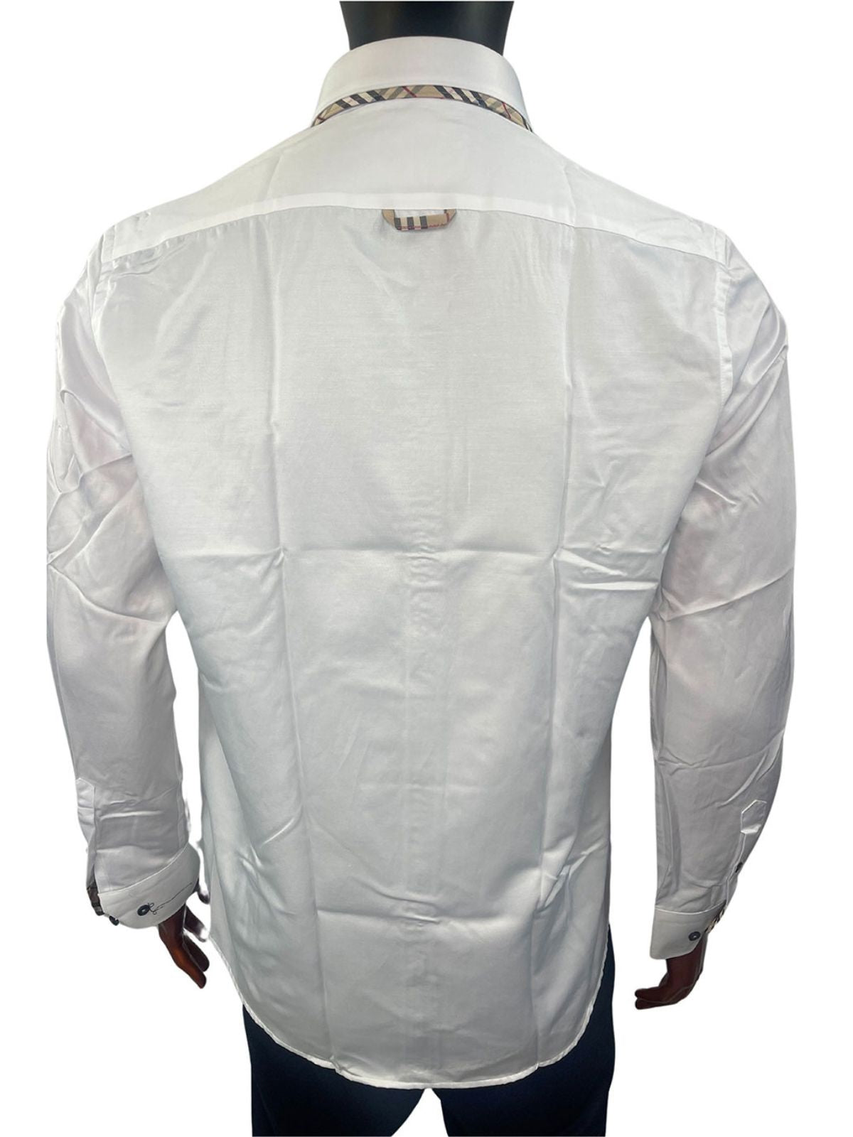 Brown Checked Patterned Neckline White Shirt