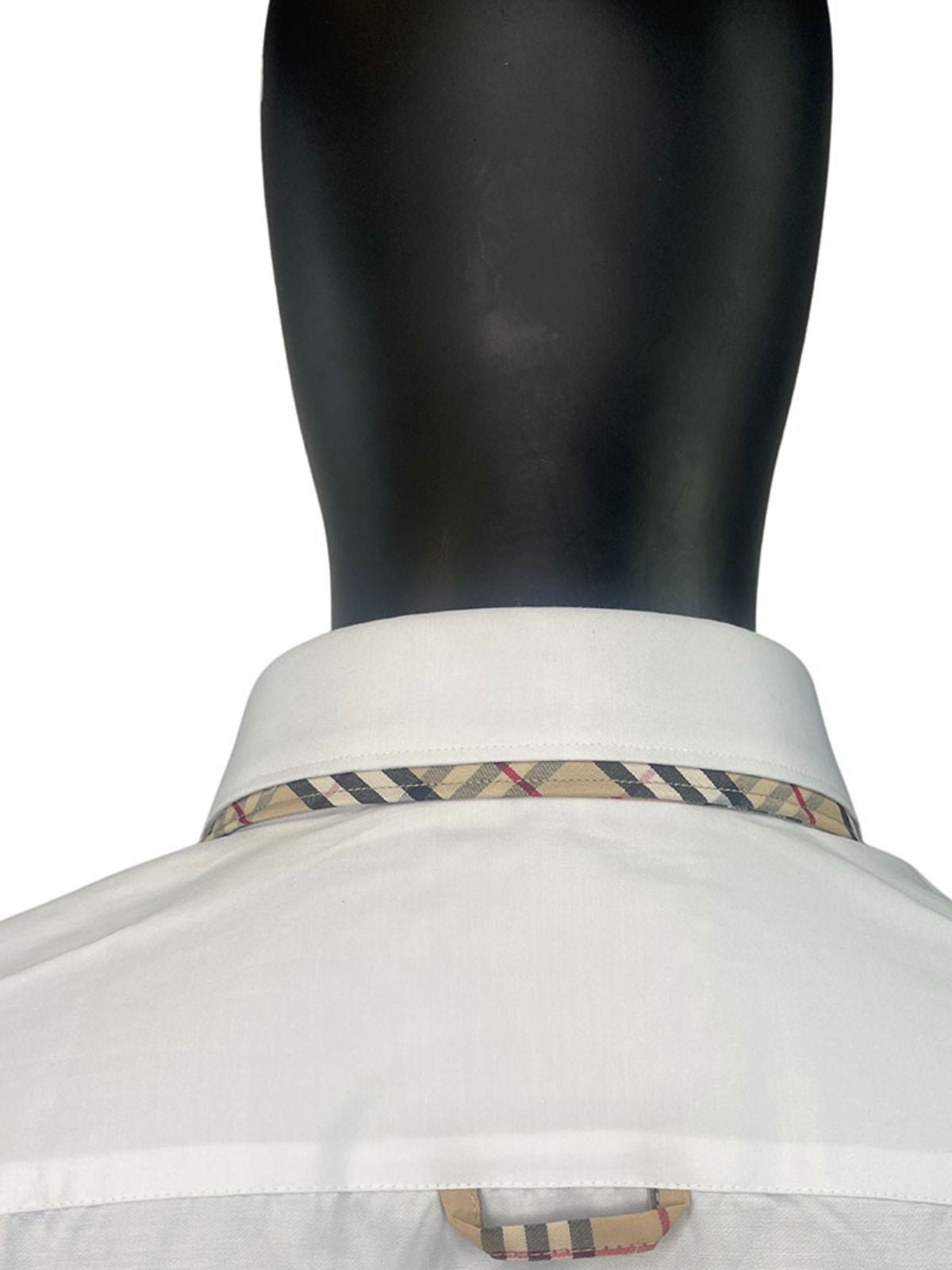 Brown Checked Patterned Neckline White Shirt