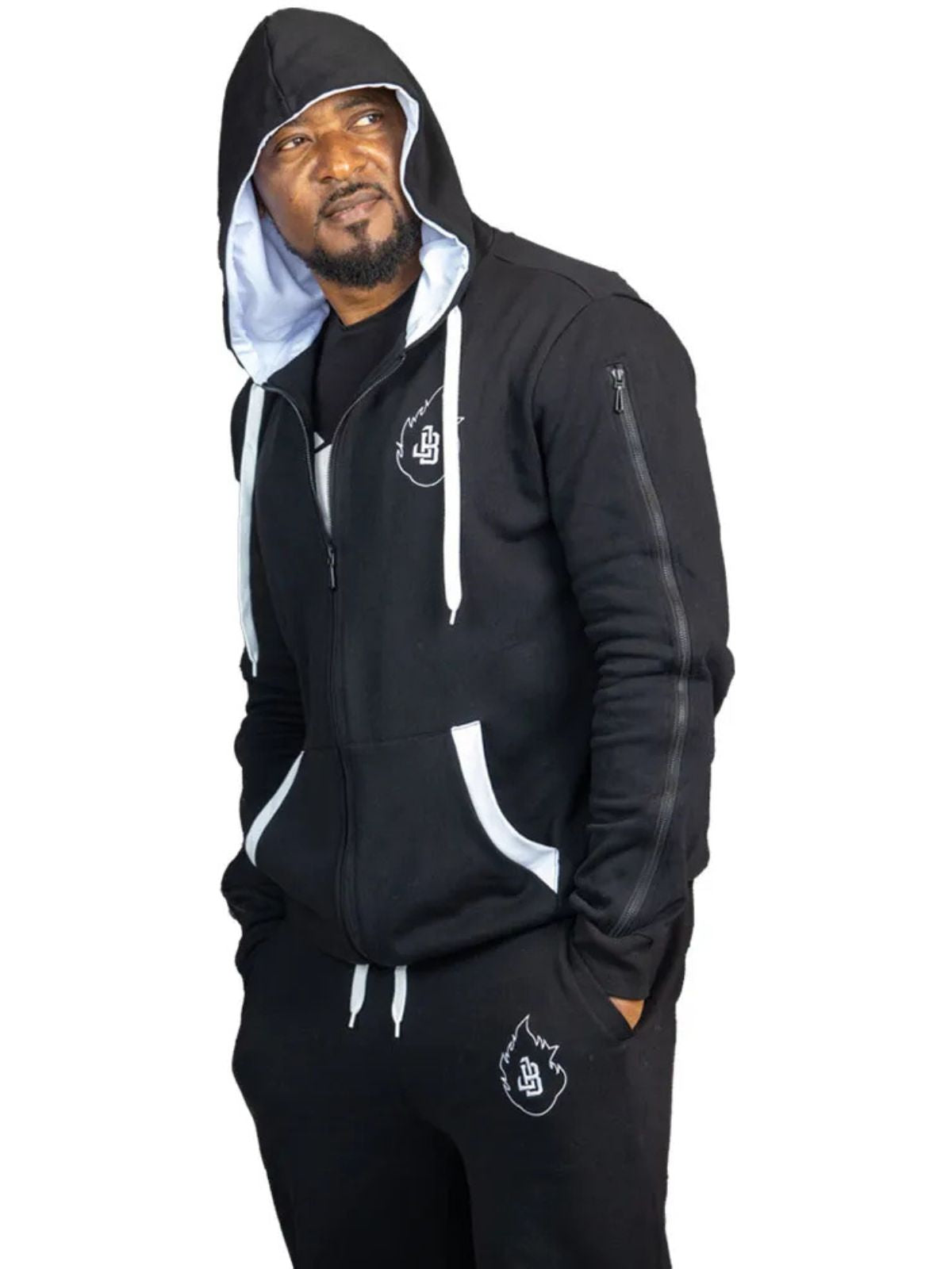 Casual Unisex Black Cotton Tracksuit with White JB Logo