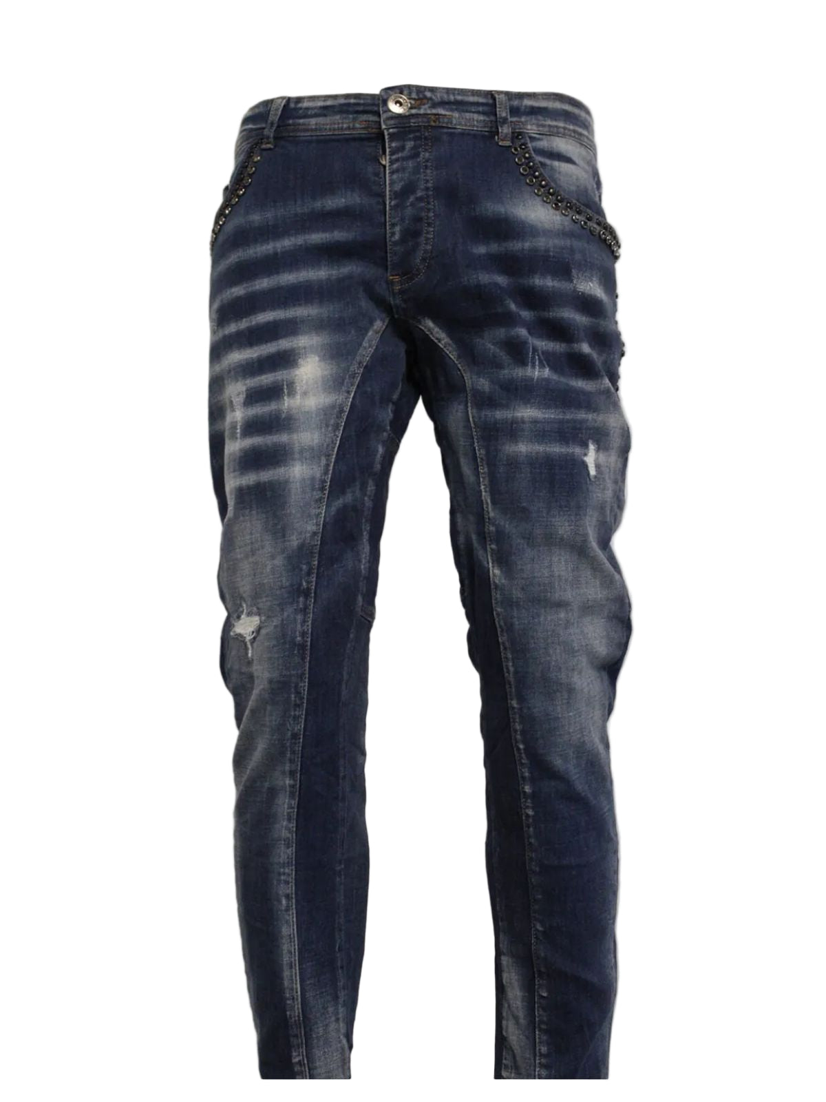 Diamond Studded Acid Washed Blue Skinny Fit Jeans