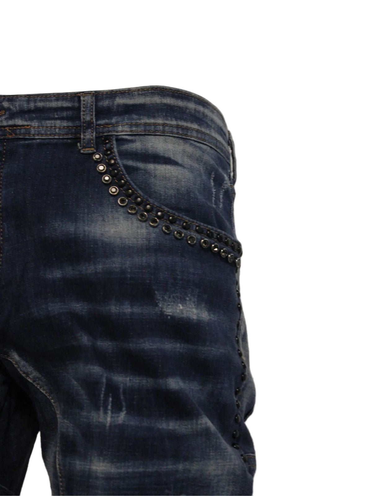 Diamond Studded Acid Washed Blue Skinny Fit Jeans