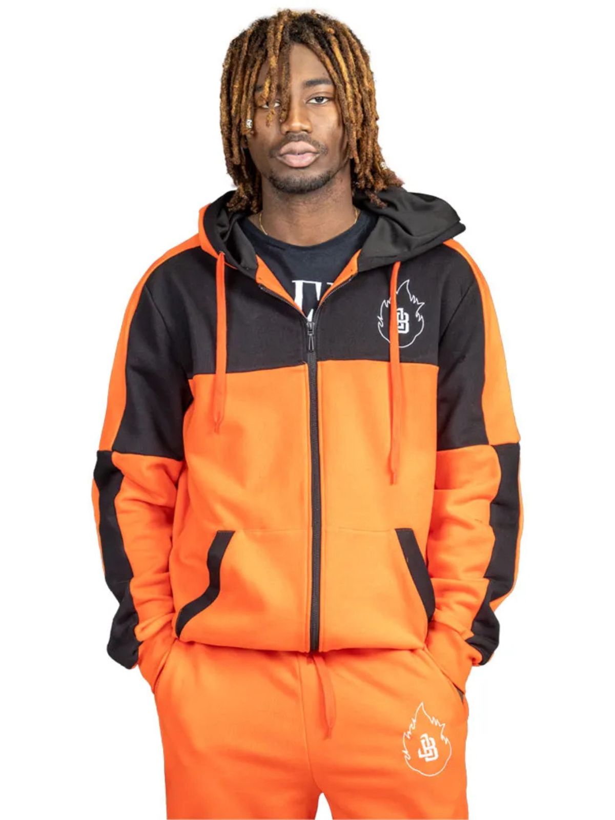 Evaluate the Ultimate Stylish Orange and Black Unisex Tracksuit