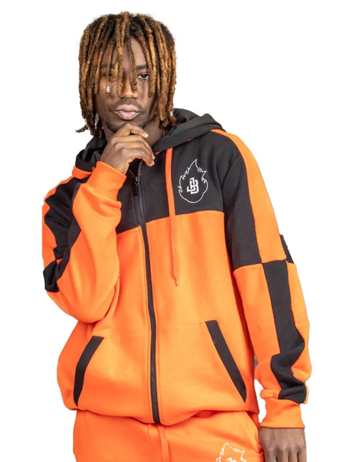 Evaluate the Ultimate Stylish Orange and Black Unisex Tracksuit