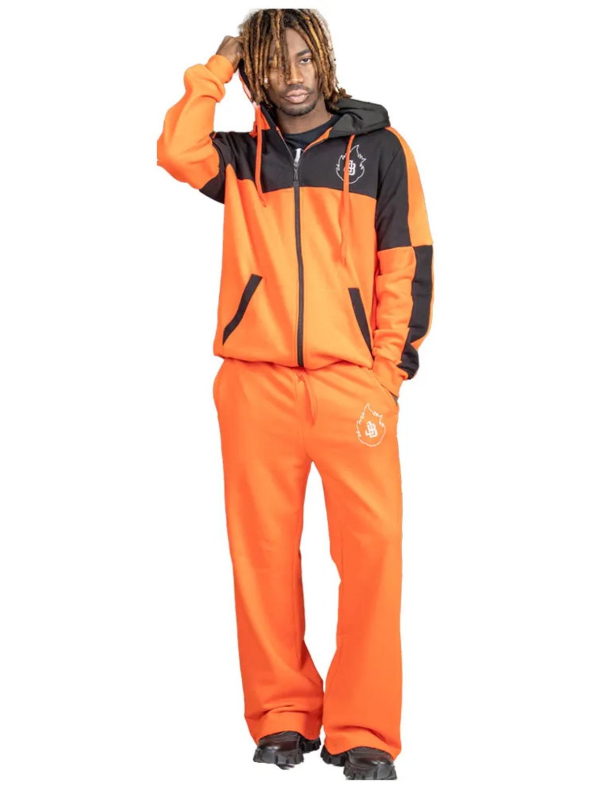 Evaluate the Ultimate Stylish Orange and Black Unisex Tracksuit
