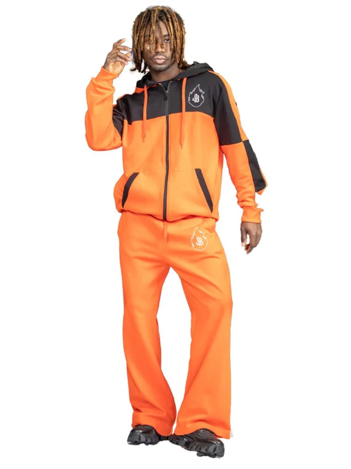 Evaluate the Ultimate Stylish Orange and Black Unisex Tracksuit