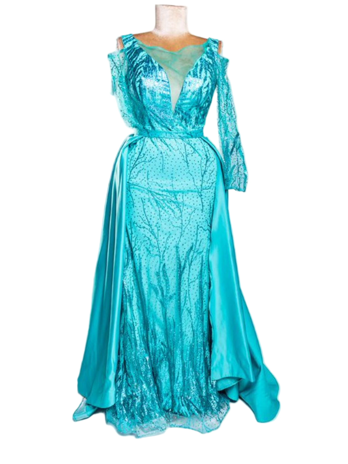 Floor Length Glittery Party Anniversary Prom Dress with Cape/Train
