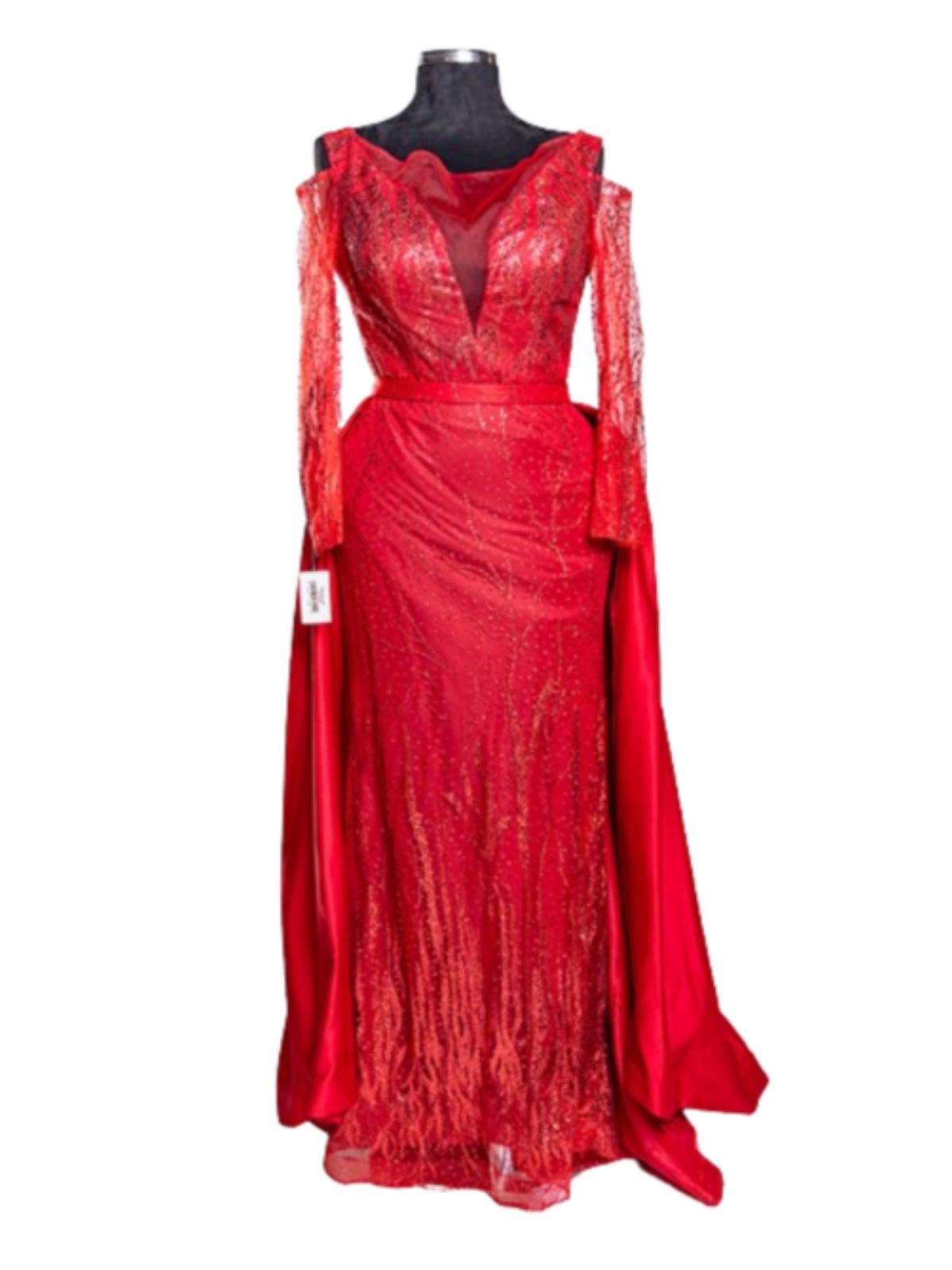 Floor Length Glittery Party Anniversary Prom Dress with Cape/Train