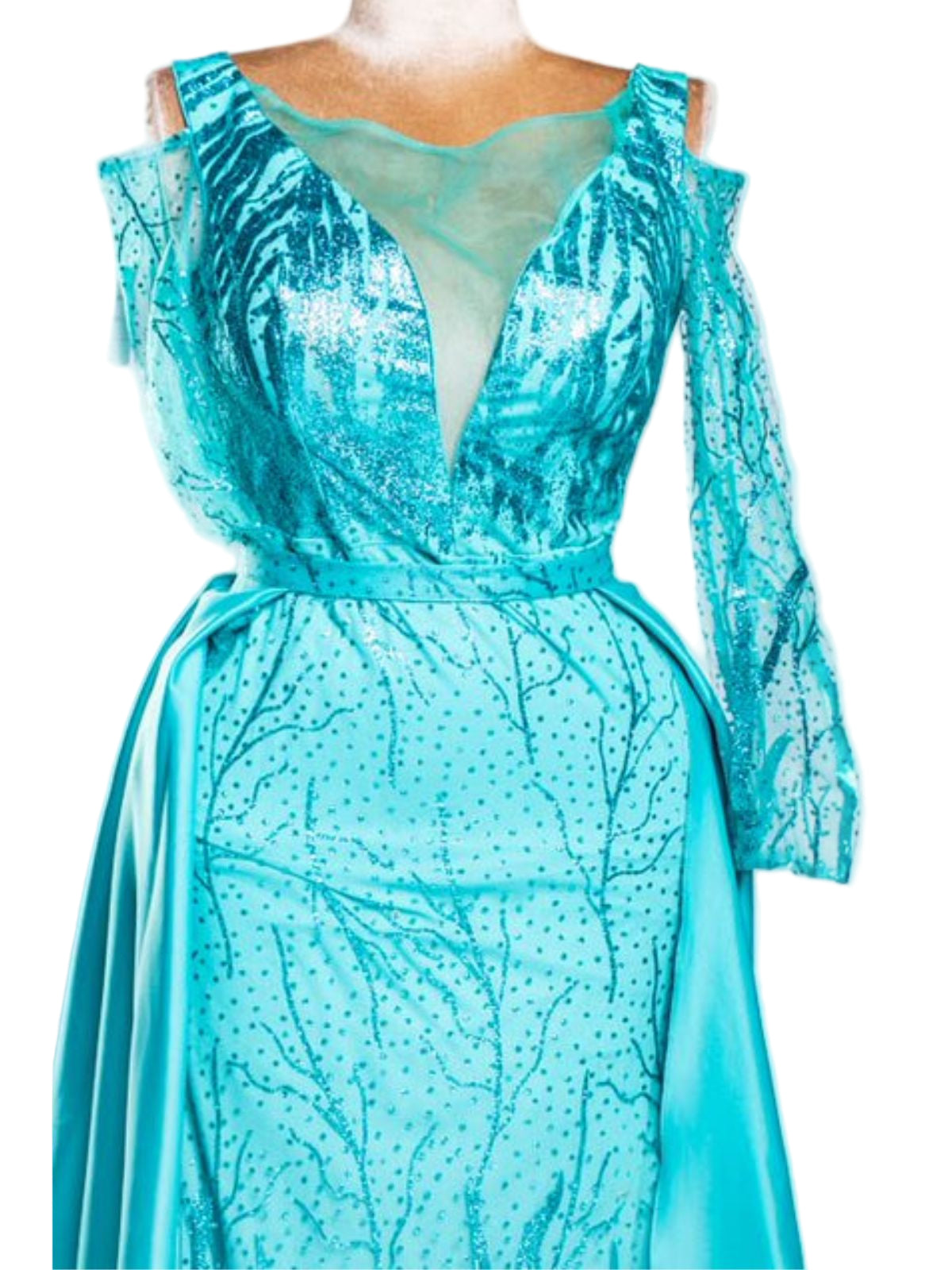 Floor Length Glittery Party Anniversary Prom Dress with Cape/Train