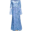 Flowery Design Beads Embellished Long Sleeve Party Anniversary Dress